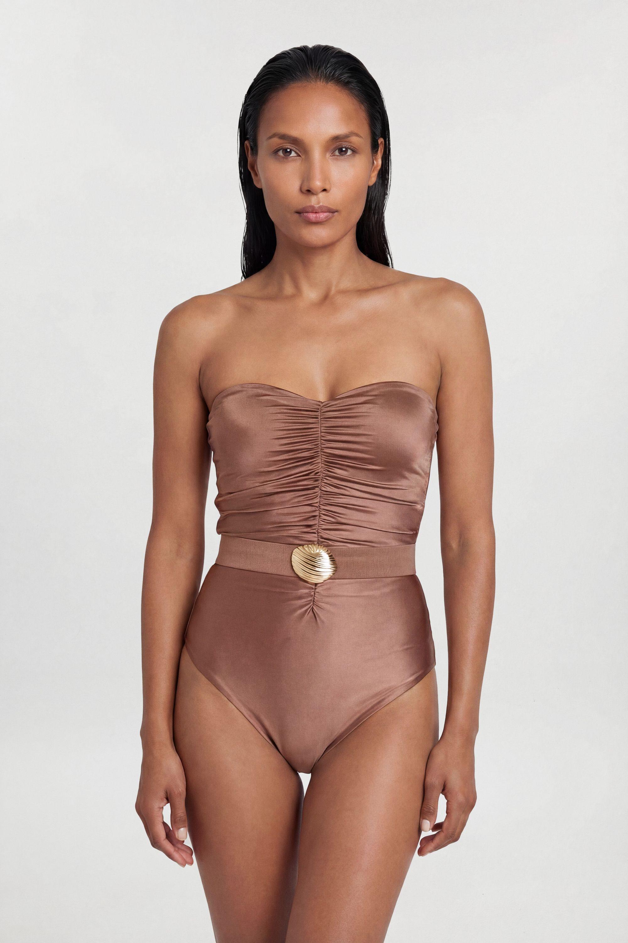 Metallic Belt Detail Bandeau Swimsuit by KARENMILLEN