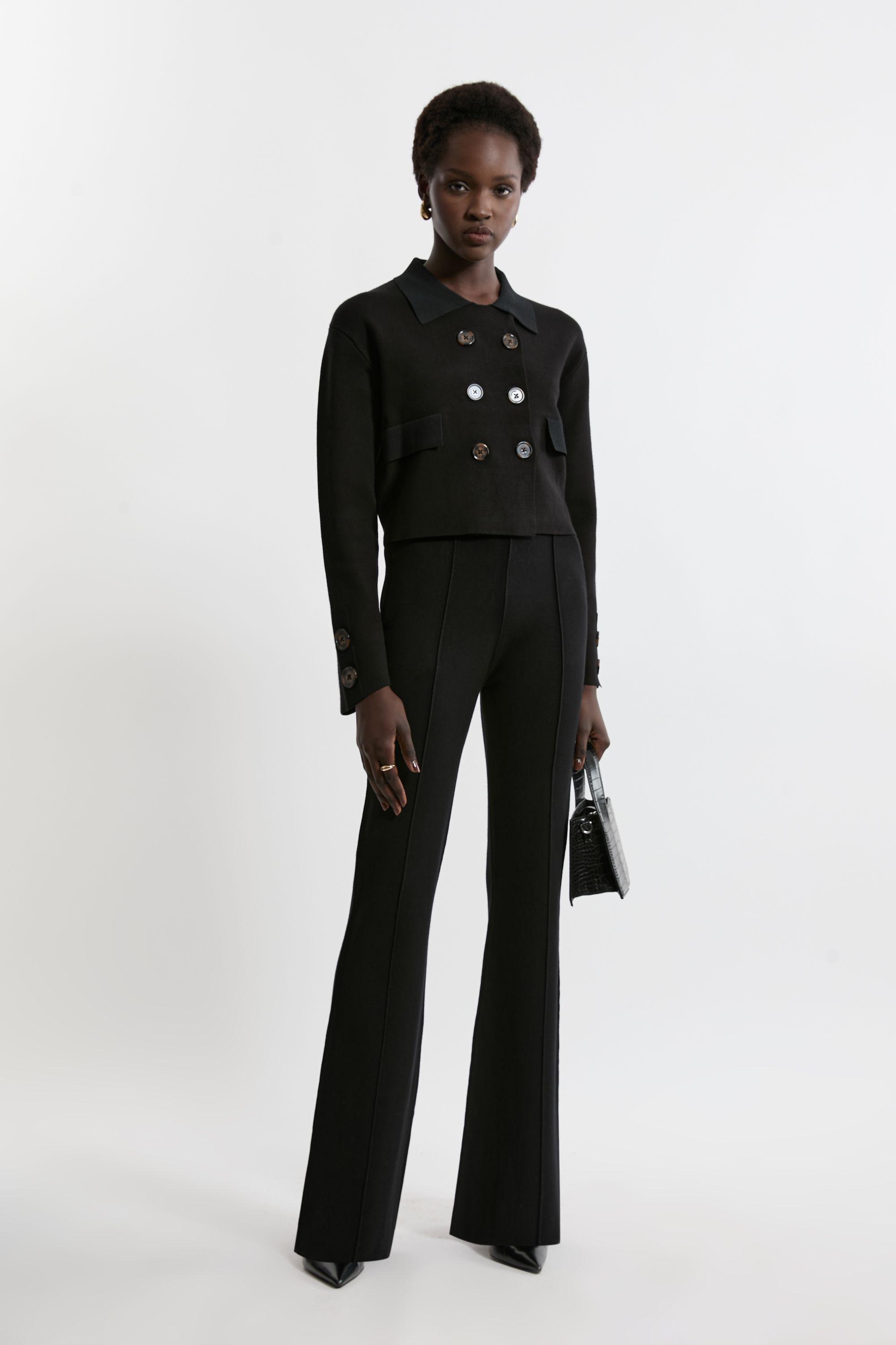 Milano Knit Pocket And Zip Kick Flare Knitted Trousers With Seam Detail by KARENMILLEN