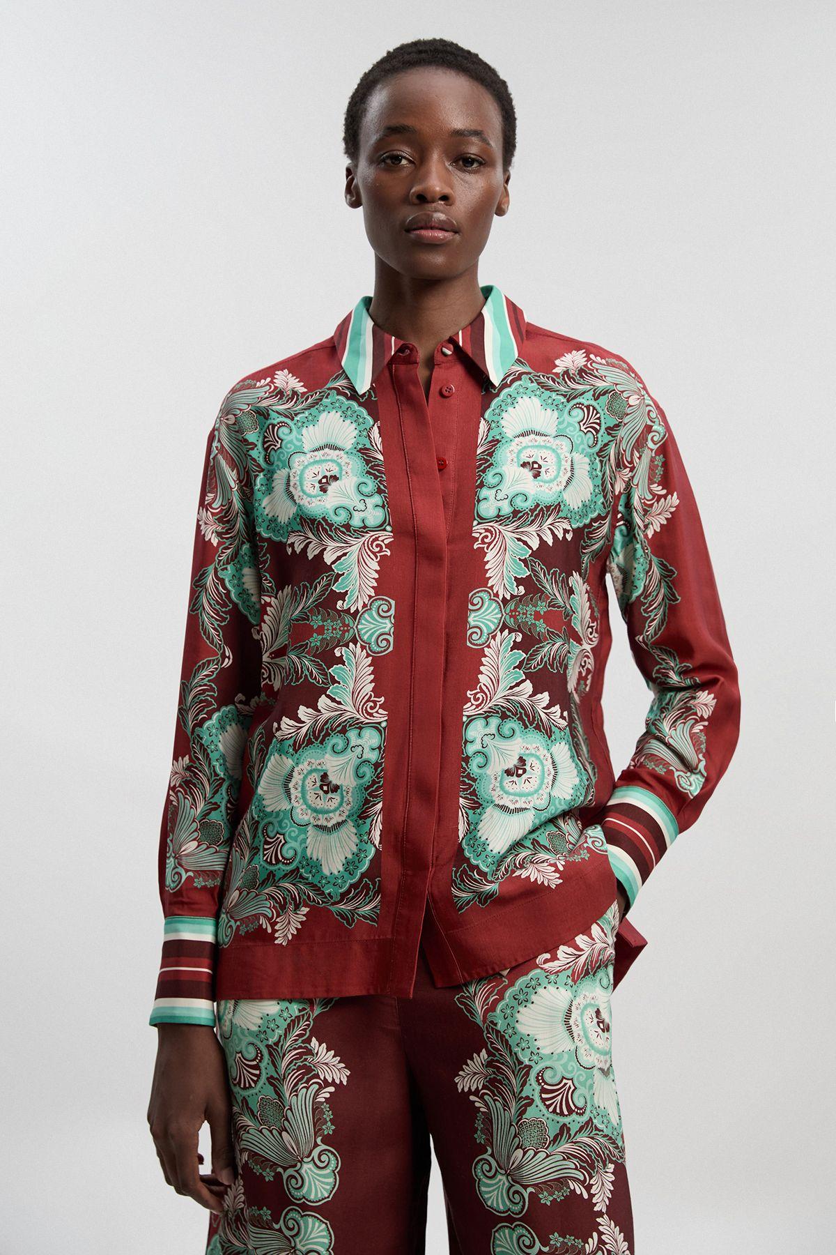 Mirrored Viscose Linen Print Woven Shirt by KARENMILLEN