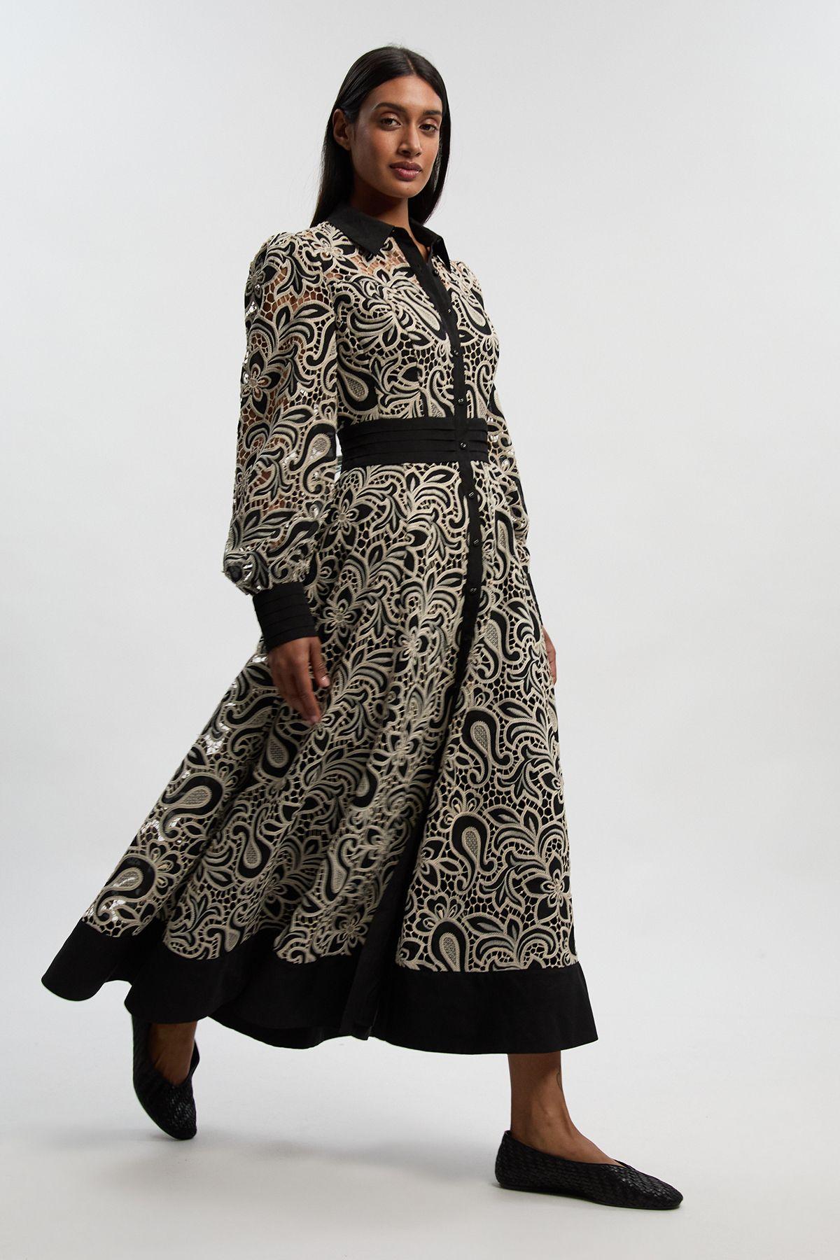 Mono Cutwork Woven Maxi Shirt Dress by KARENMILLEN