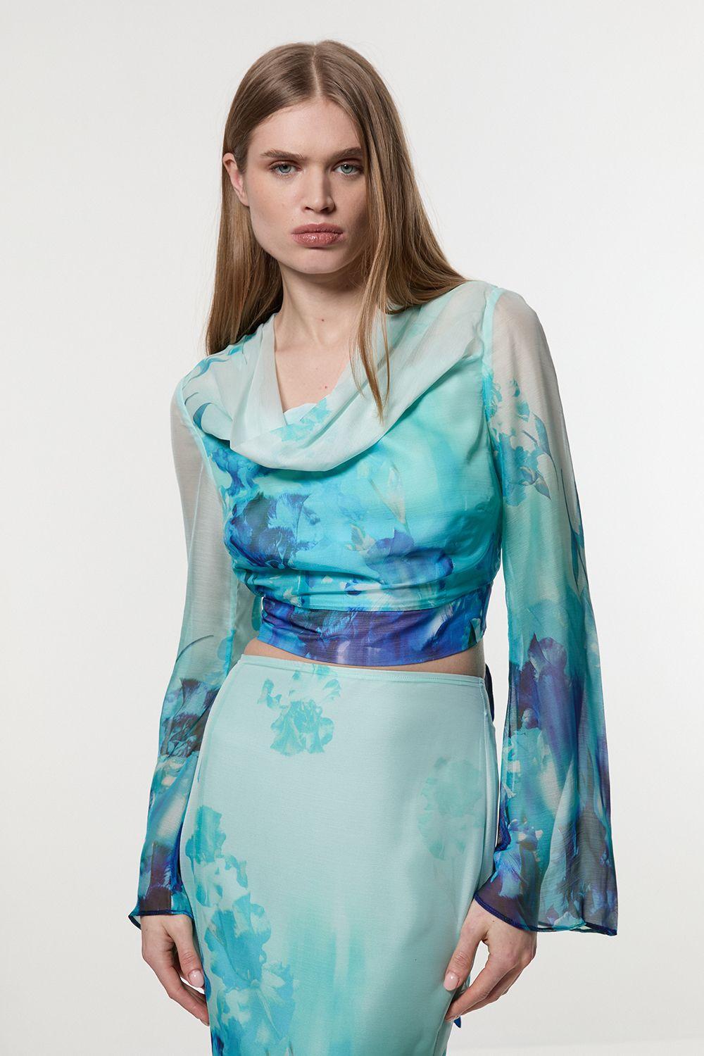 Ombre Floral Cowl Front Woven Top by KARENMILLEN