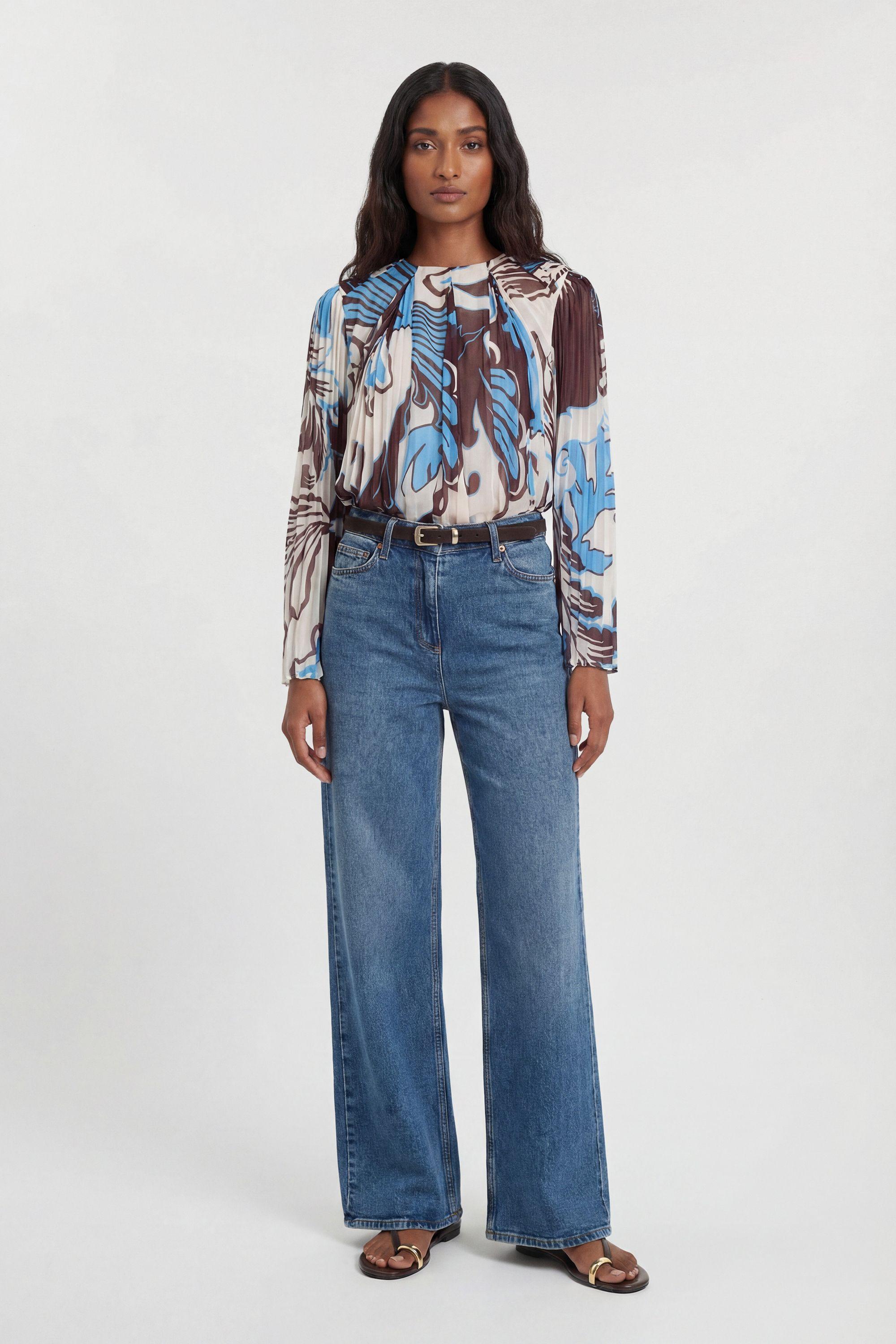 Paisley Blue Pleated Woven Blouse by KARENMILLEN