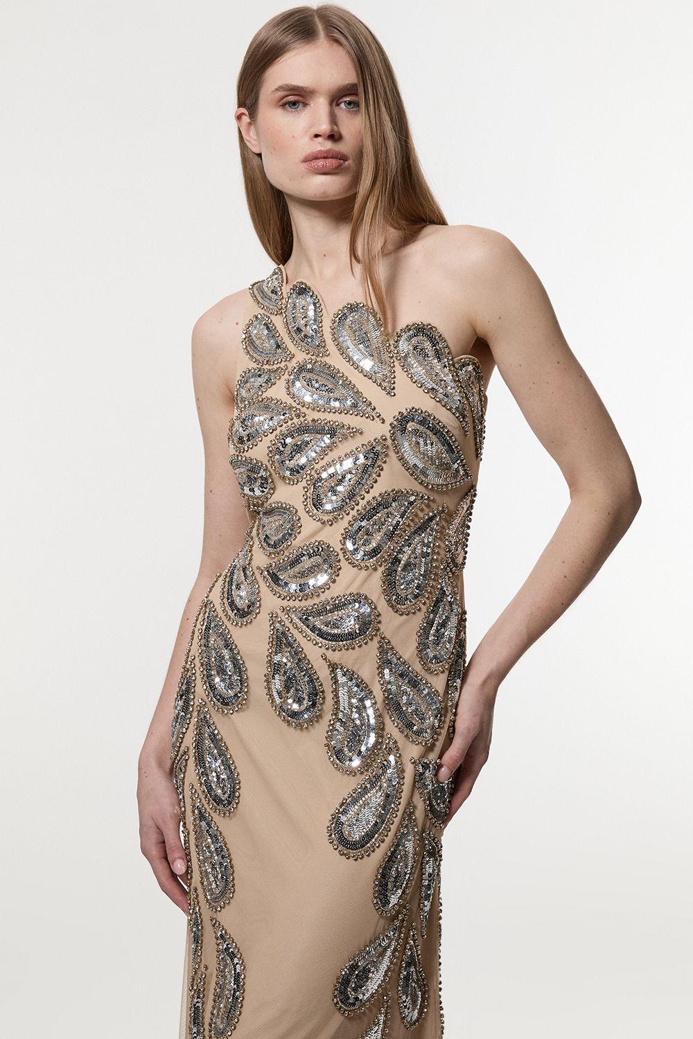 Paisley Embellished One Shoulder Maxi Dress by KARENMILLEN