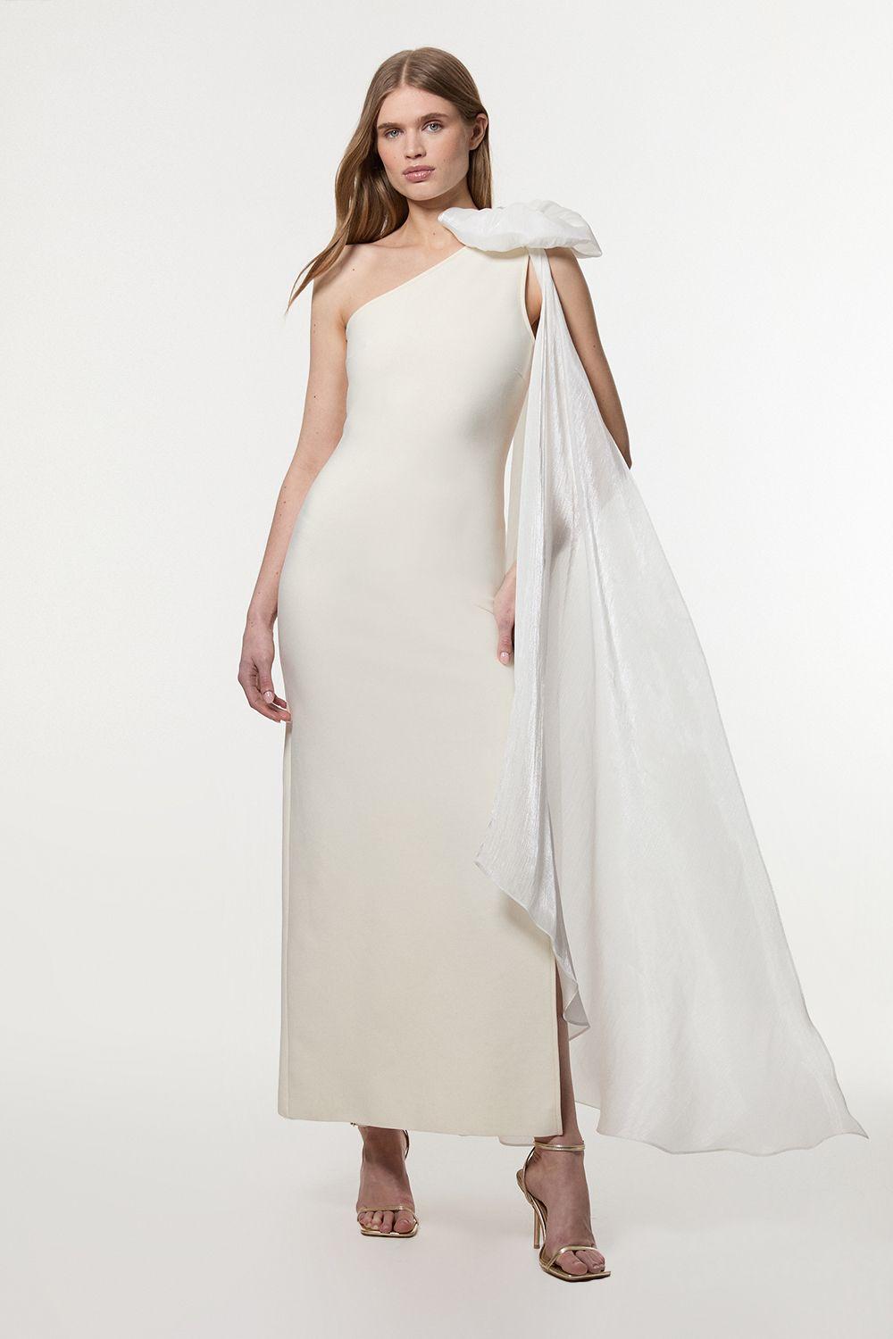 Petite Bandage Figure Form Knit Woven Cape Detail Maxi Dress by KARENMILLEN