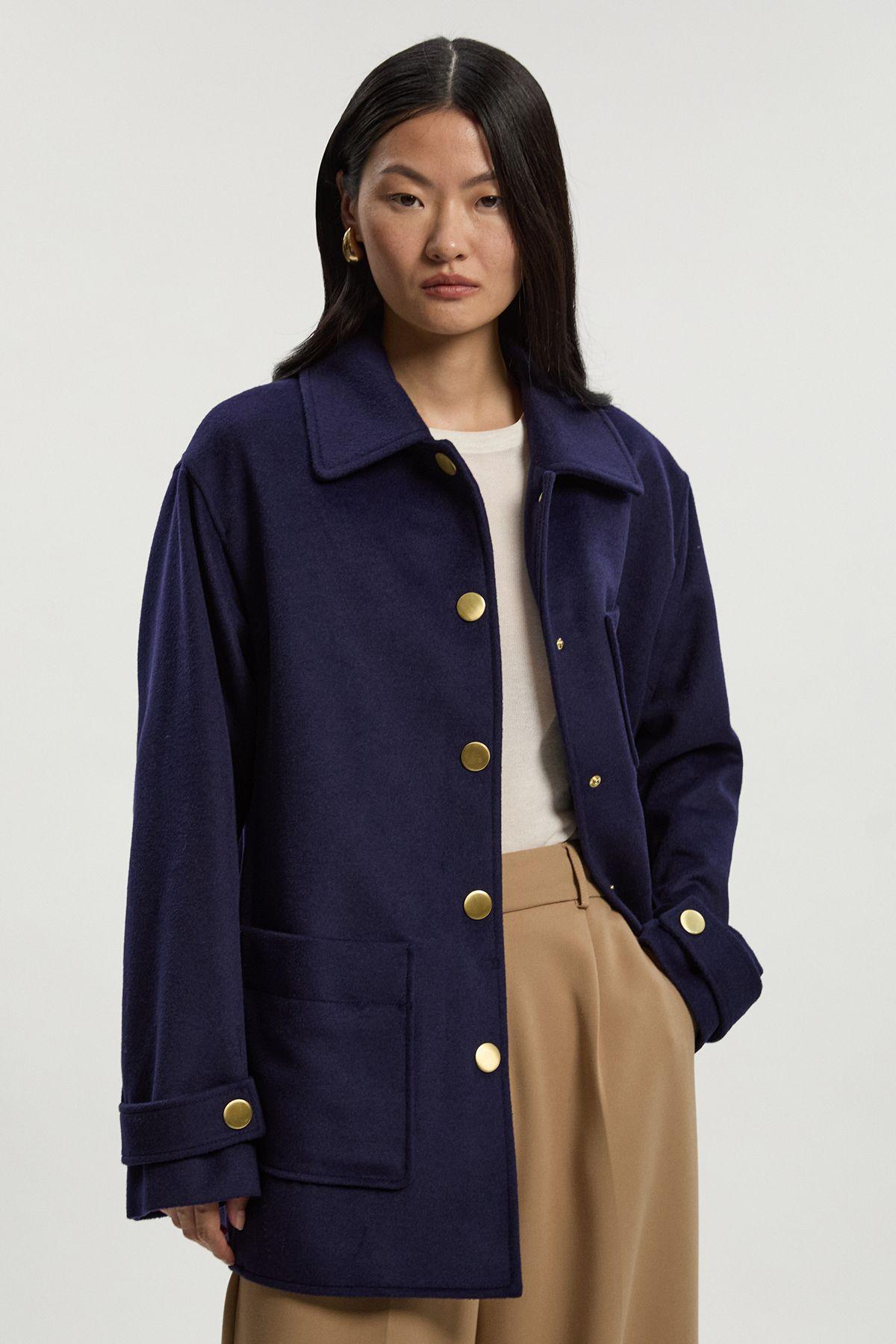 Petite Brushed Wool Patch Pocket Tailored Medium Coat by KARENMILLEN