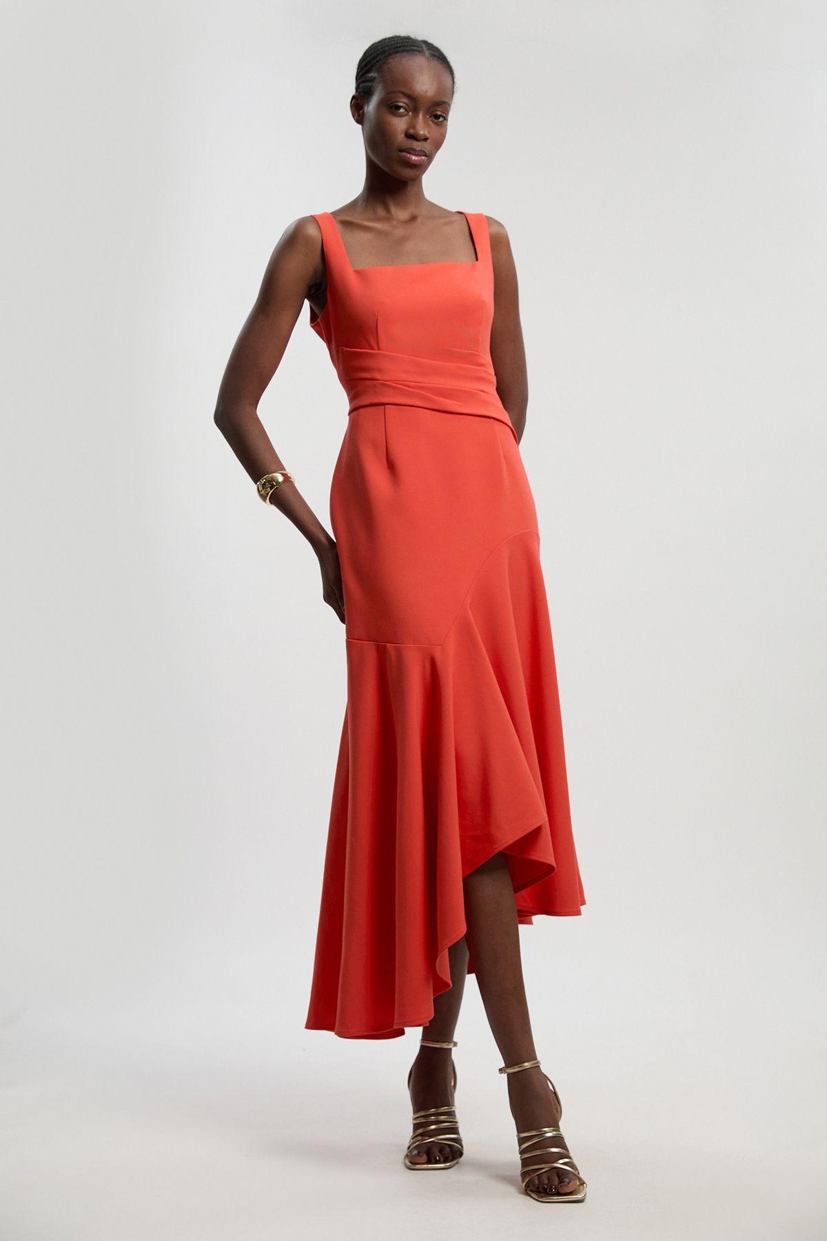 Petite Compact Stretch Strappy Asymmetric Hem Maxi Dress by KARENMILLEN