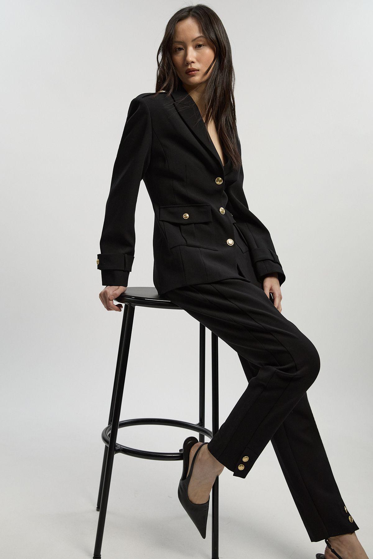 Petite Compact Stretch Tailored Military Straight Leg Trouser by KARENMILLEN