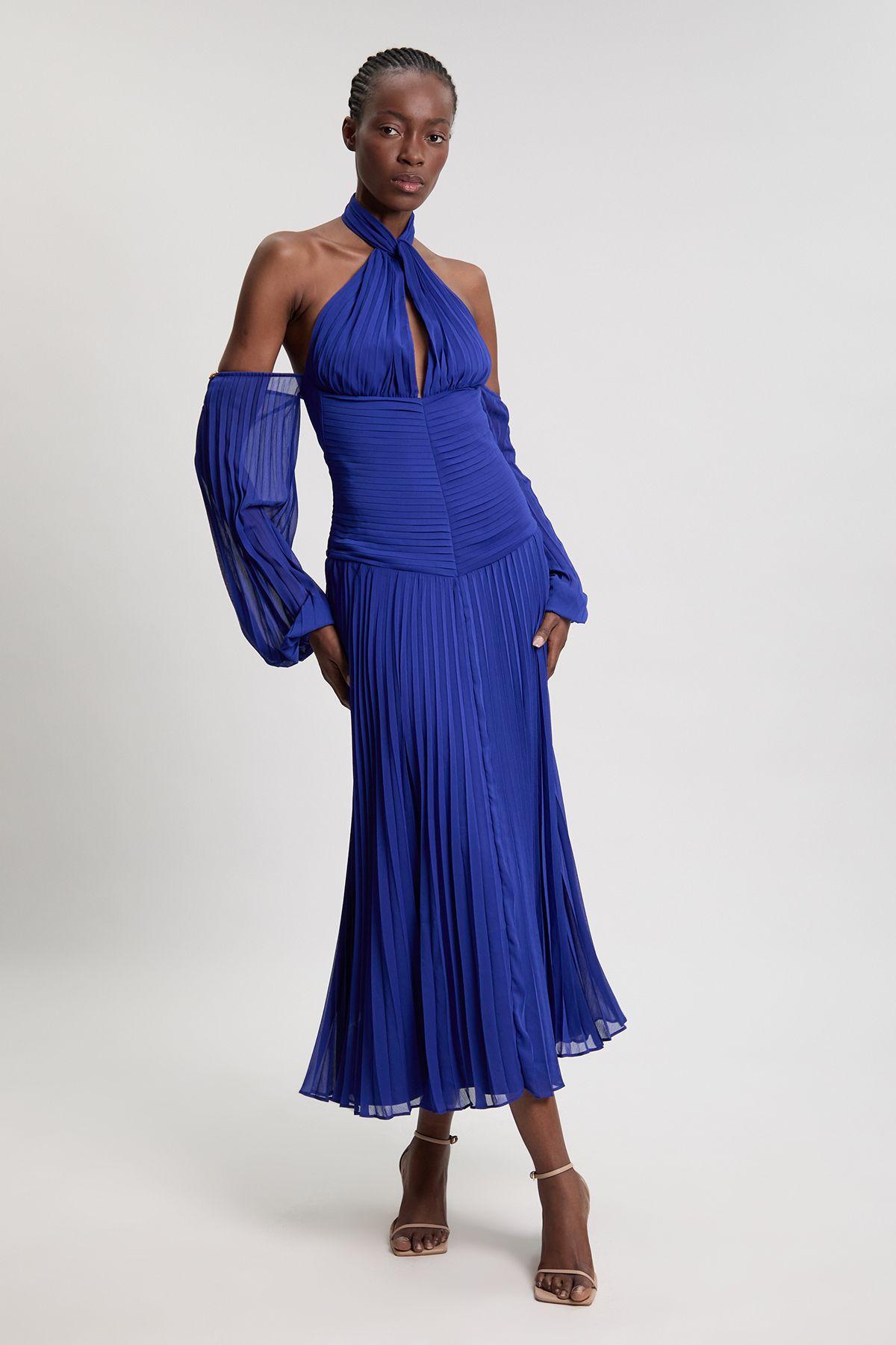 Petite Crinkle Cold Shoulder Georgette Woven Maxi Dress by KARENMILLEN