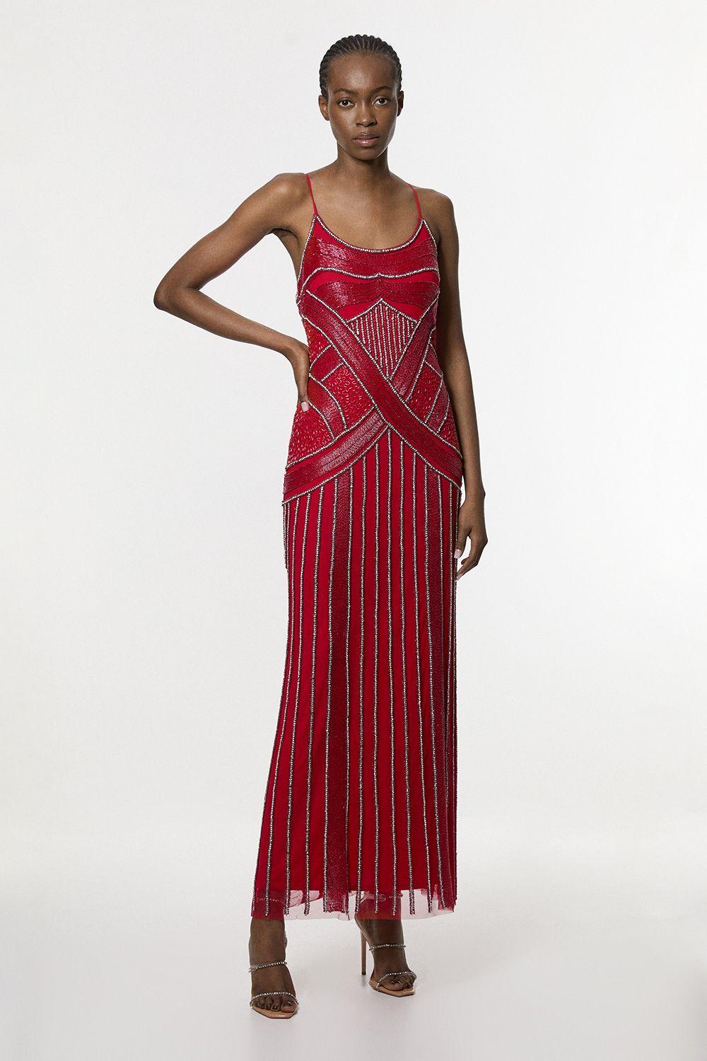 Petite Crystal Beaded Strappy Woven Maxi Dress by KARENMILLEN