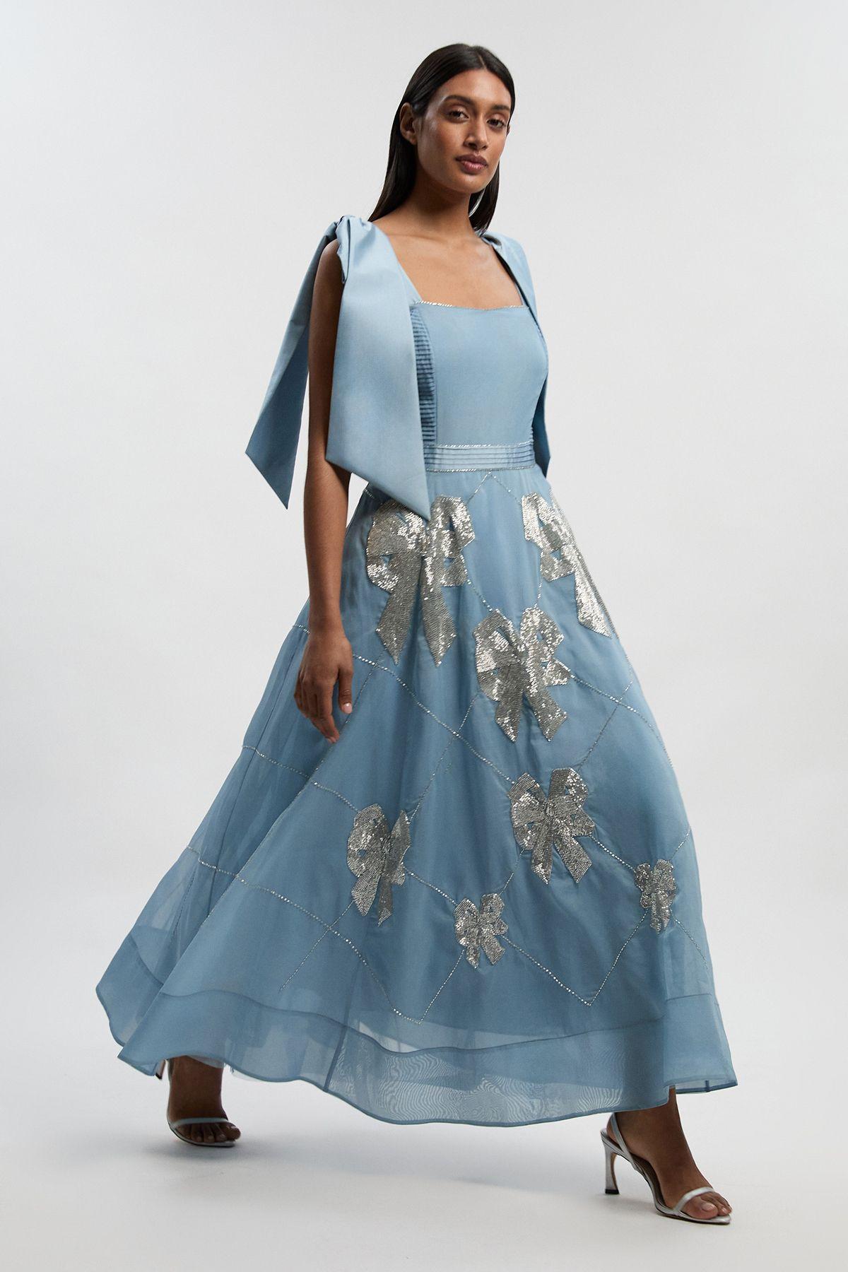 Petite Crystal Embellished Organdie Strappy Prom Dress by KARENMILLEN
