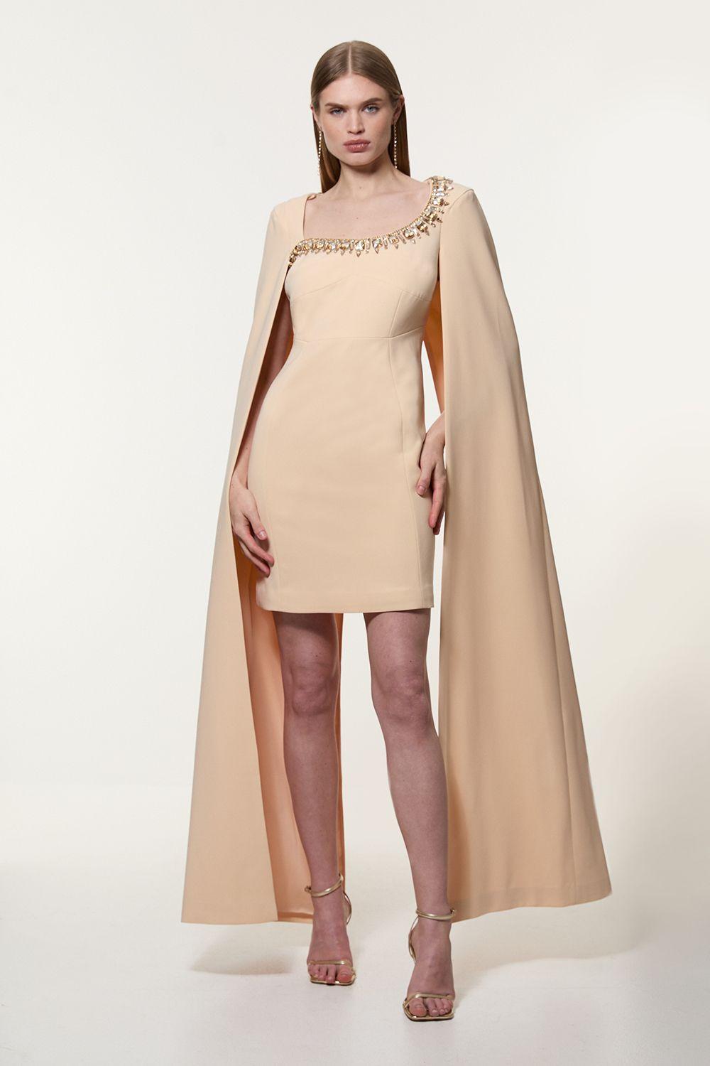 Petite Crystal Embellished Viscose Crepe Woven Mini Dress by KARENMILLEN