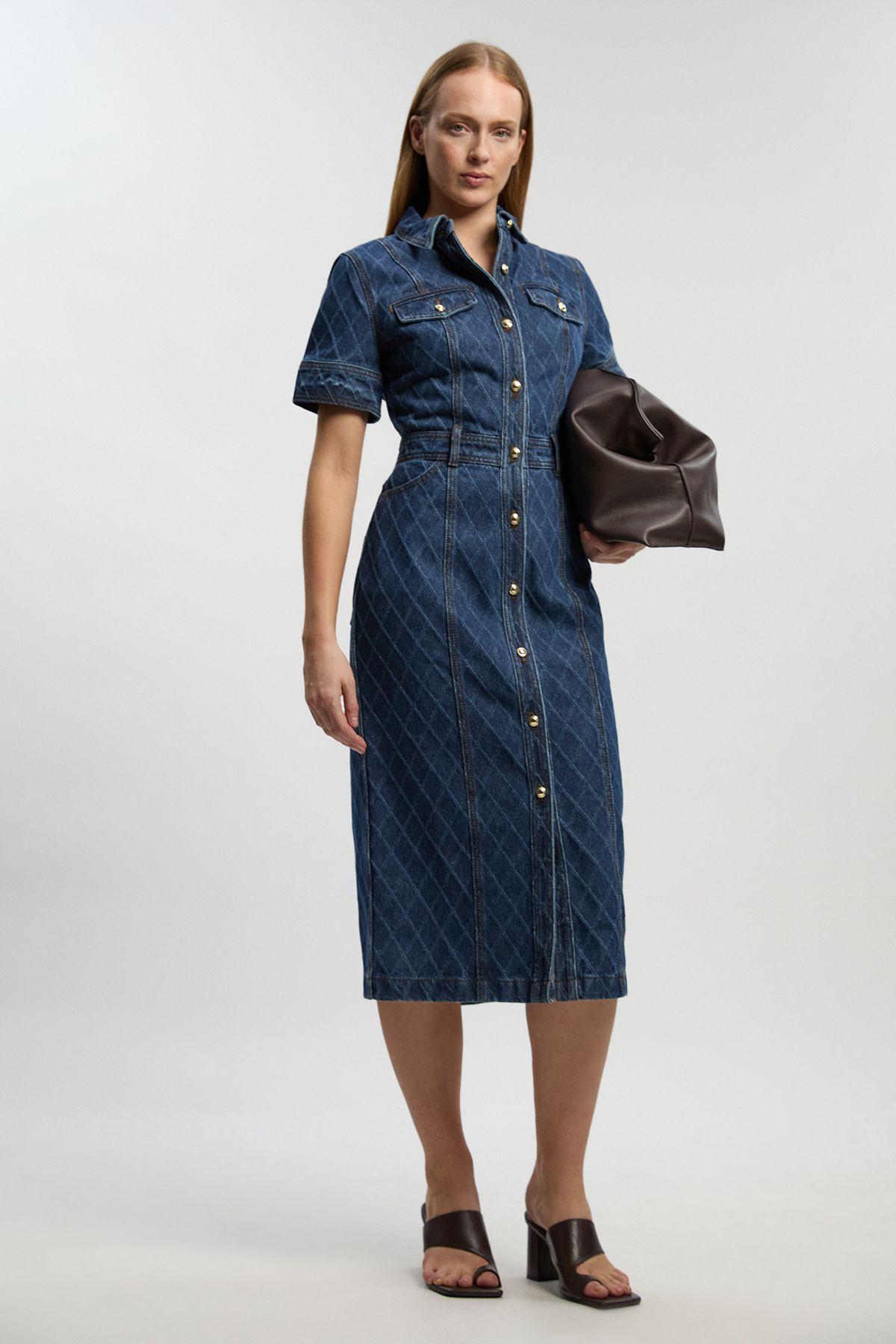 Petite Denim Printed Midi Dress by KARENMILLEN