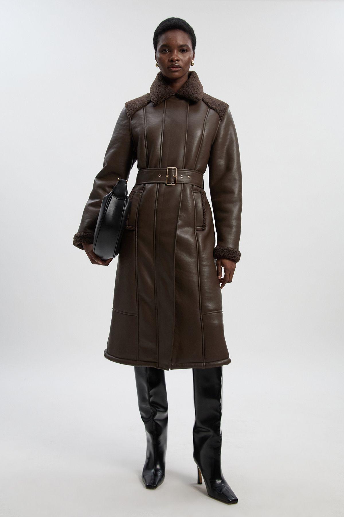 Petite Faux Fur Aviator Longline Coat by KARENMILLEN