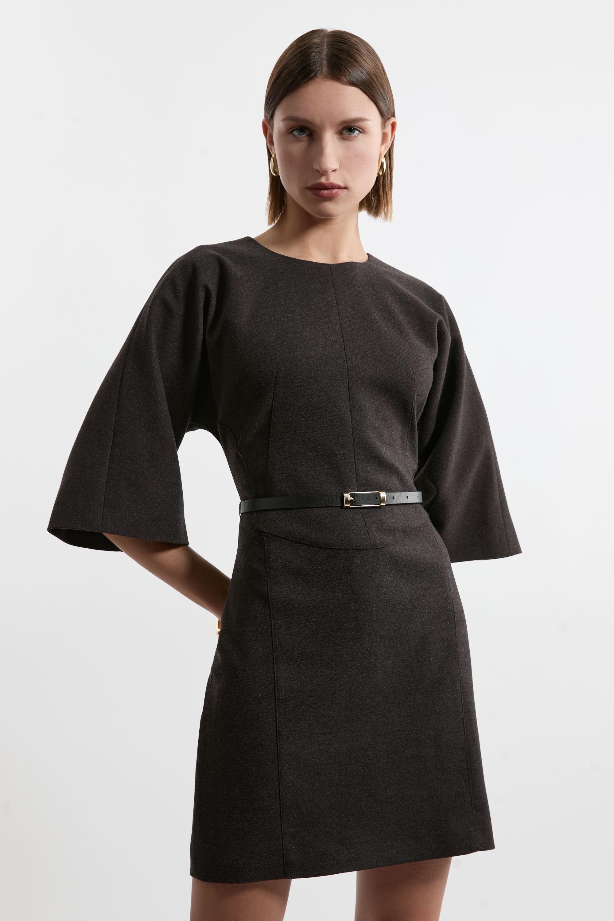 Petite Flannel Tailored Belted Dress by KARENMILLEN