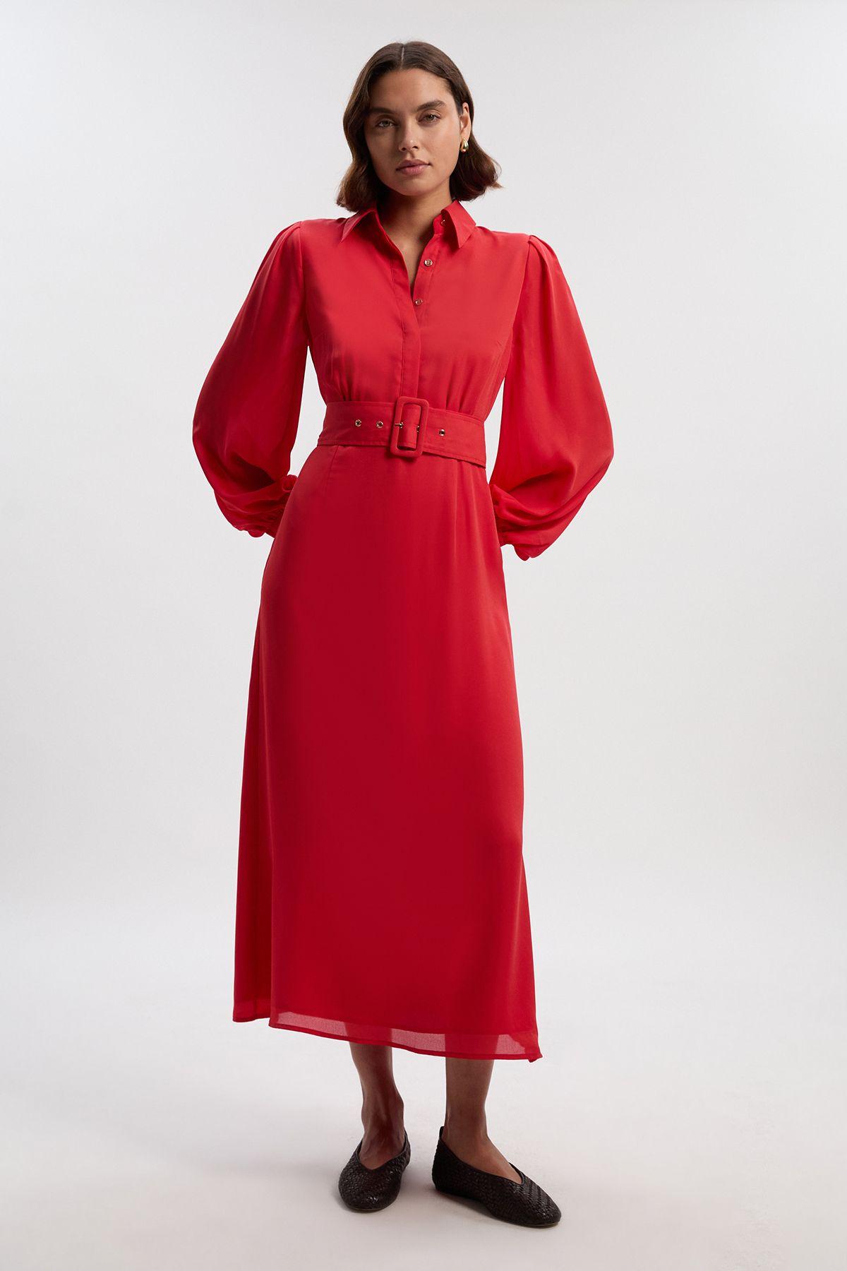 Petite Georgette Belted Woven Shirt Dress by KARENMILLEN