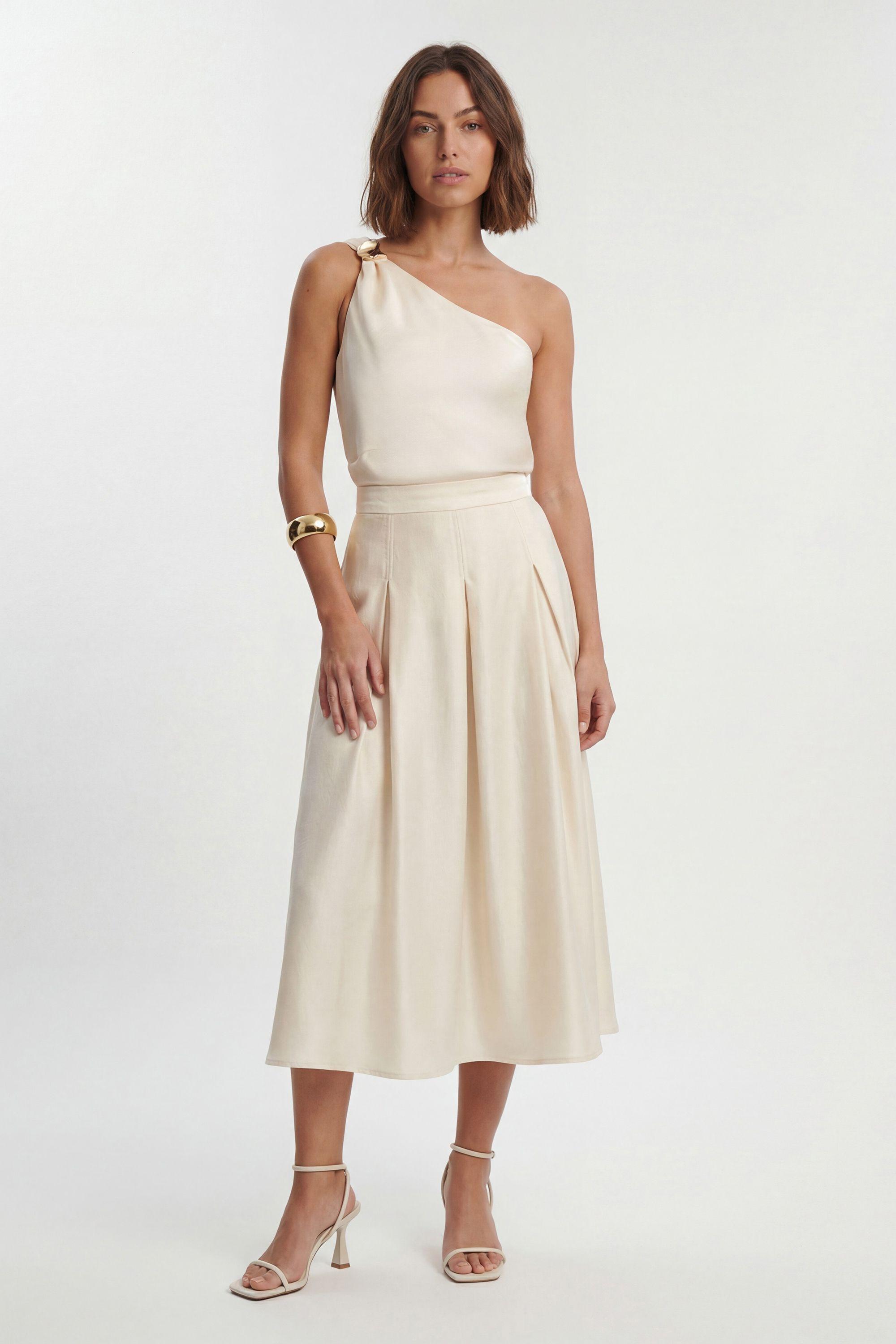 Petite Hammered Satin One Shoulder Woven Top by KARENMILLEN