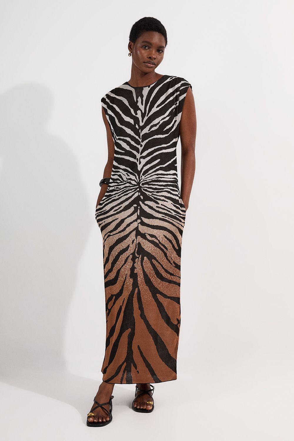 Petite Jacquard Zebra Print Slinky Maxi Dress by KARENMILLEN