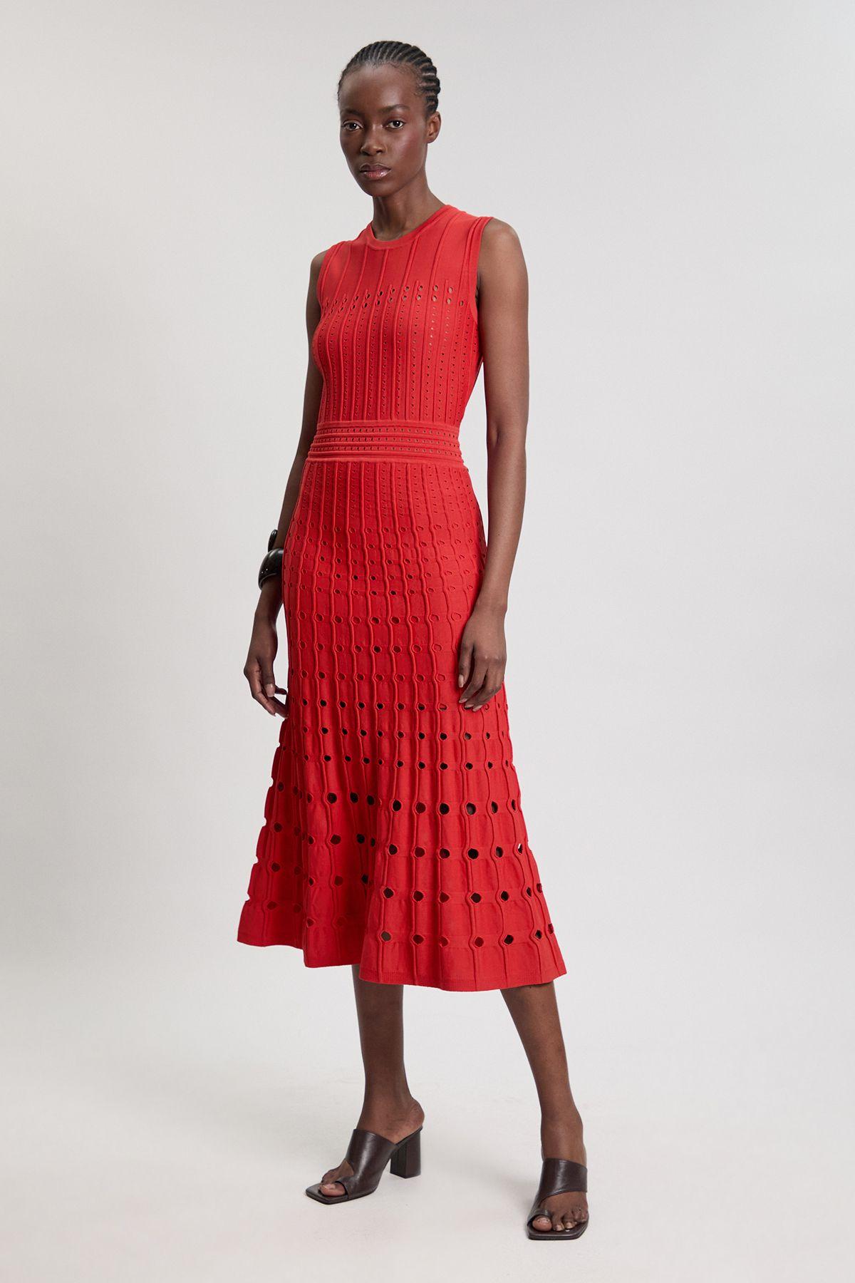 Petite Knit Stitch Detail Sleeveless Midi Dress by KARENMILLEN