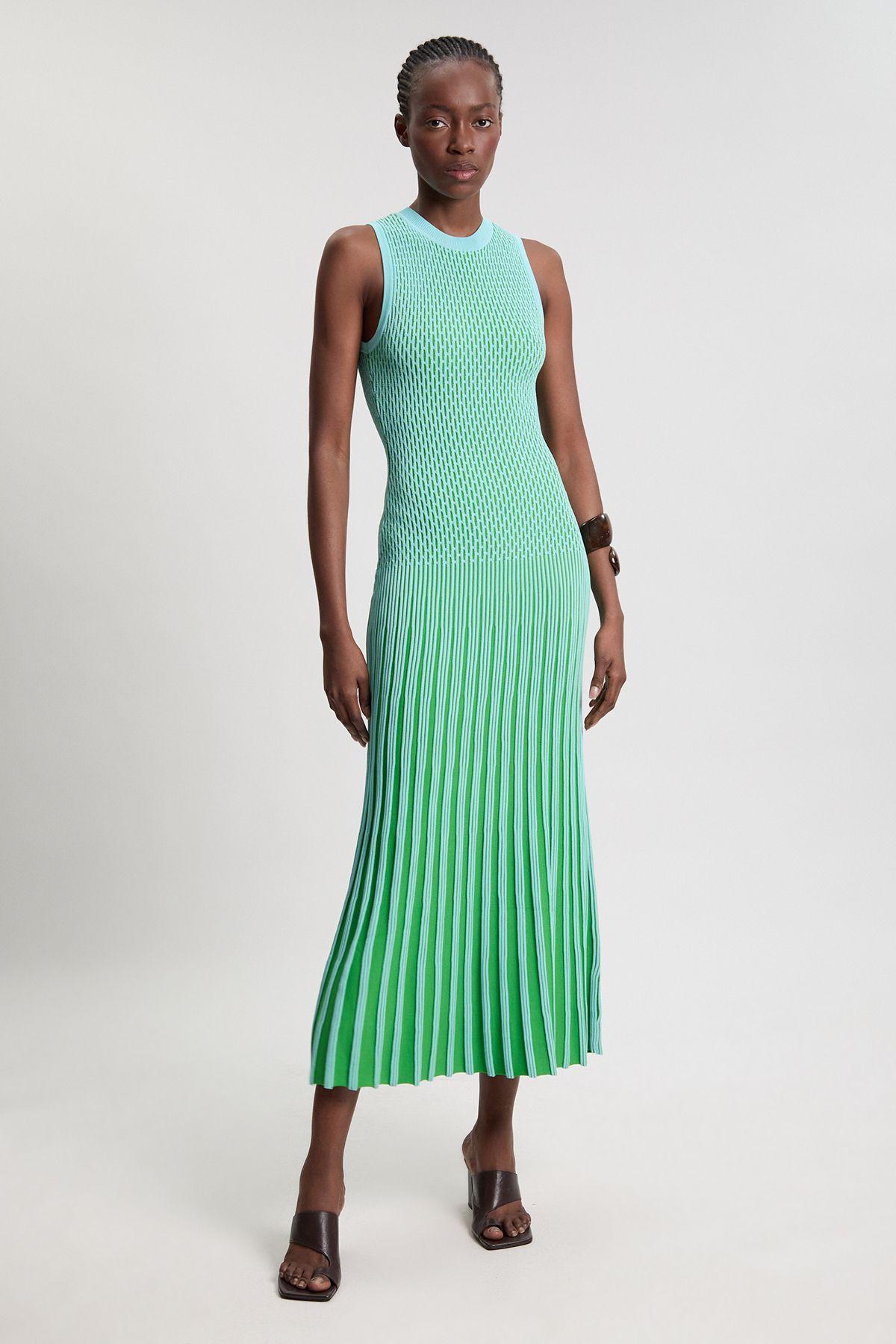 Petite Knit Stripe Stitch Detail Sleeveless Midi Dress by KARENMILLEN