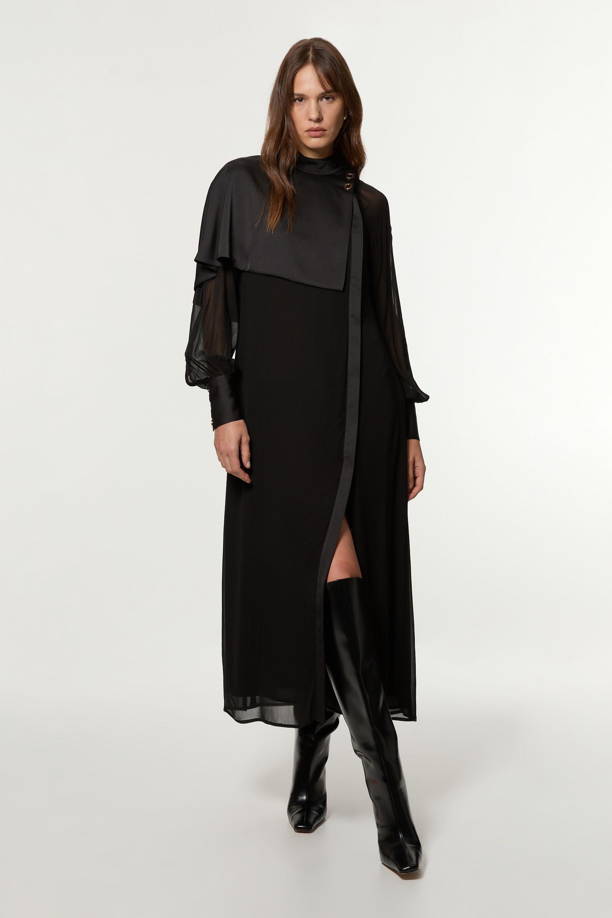 Petite Military Sheer  Cape Detail Woven Maxi Dress by KARENMILLEN