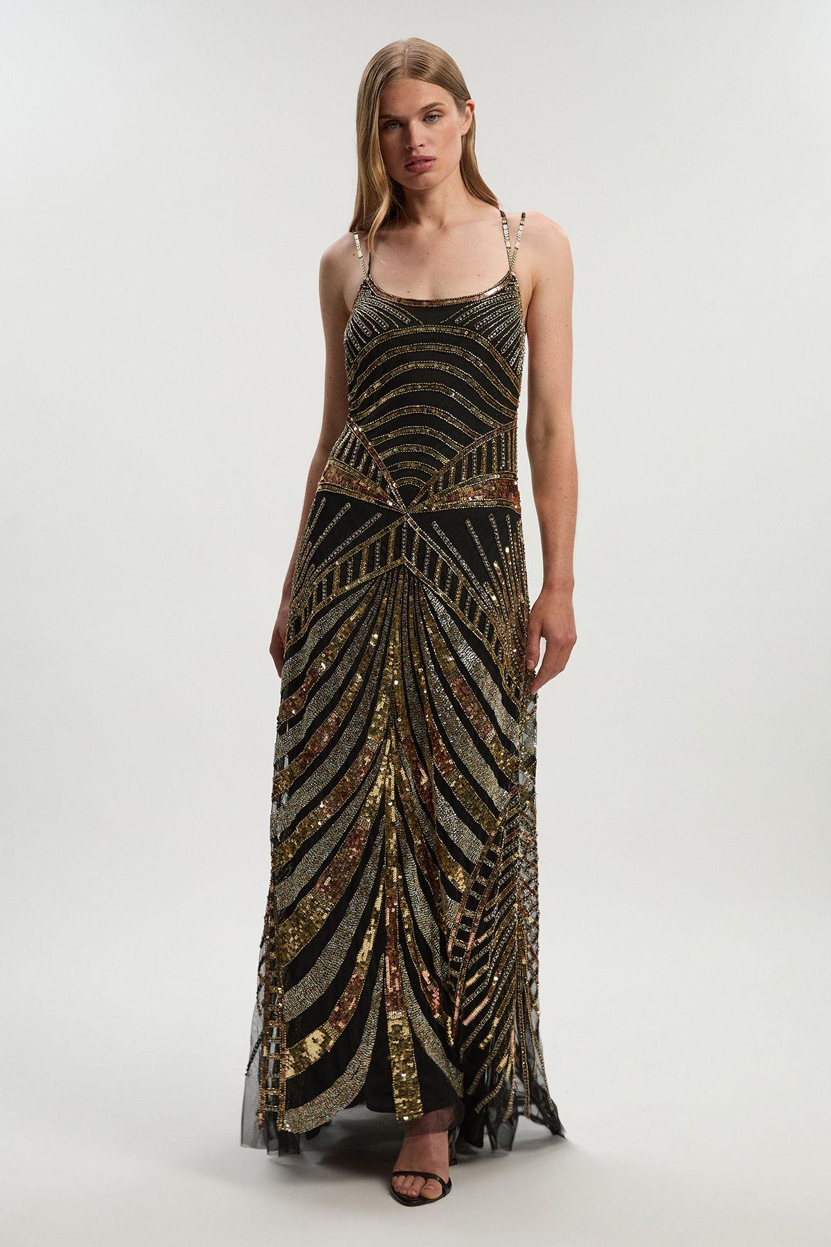 Petite Premium Mirrored Crystal Embellished Woven Prom Dress by KARENMILLEN