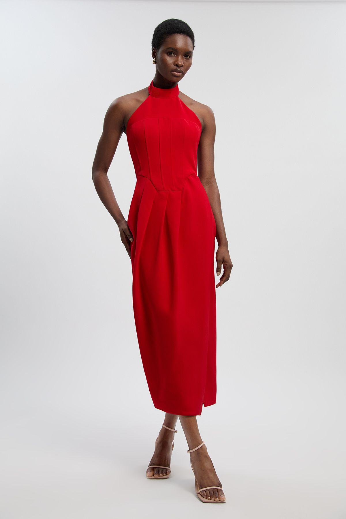 Petite Soft Tailored Halter Neck Midi Dress by KARENMILLEN