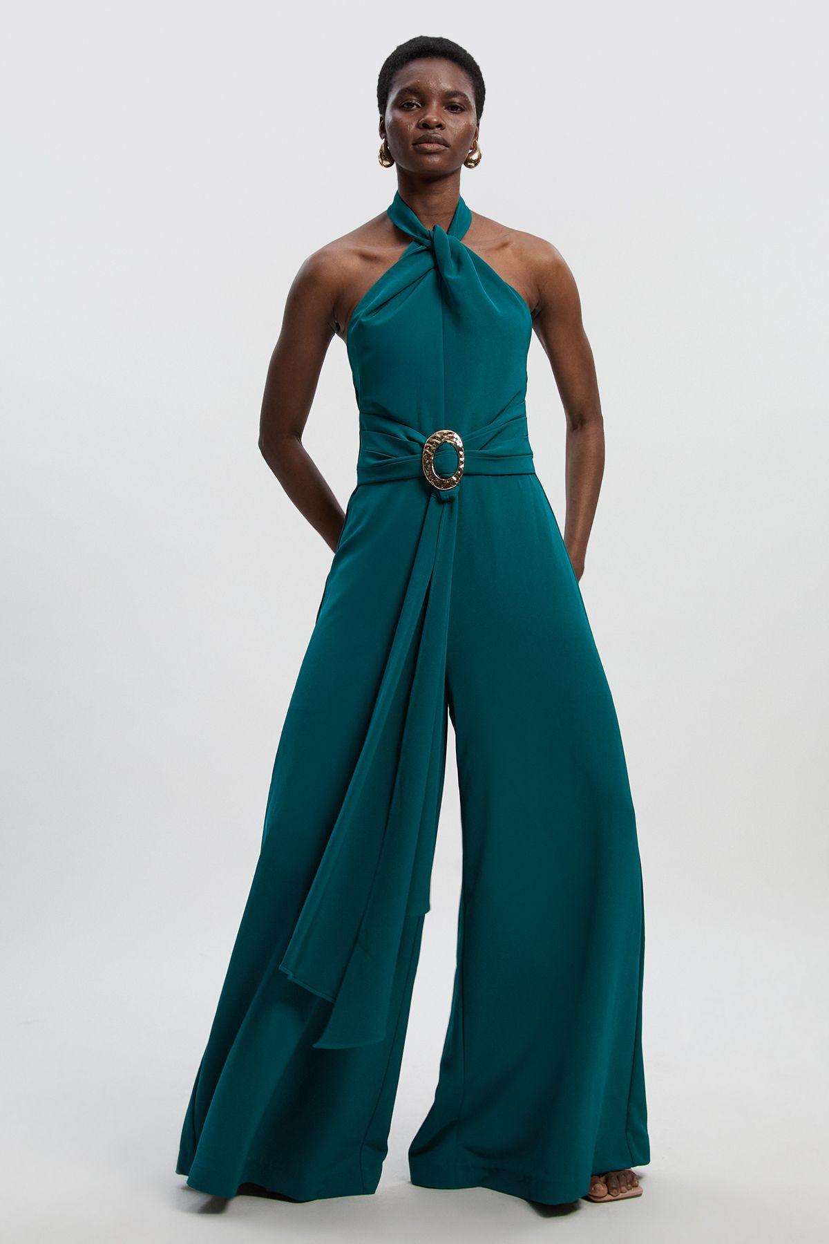 Petite Soft Tailored Trim Detail Wide Leg Jumpsuit by KARENMILLEN