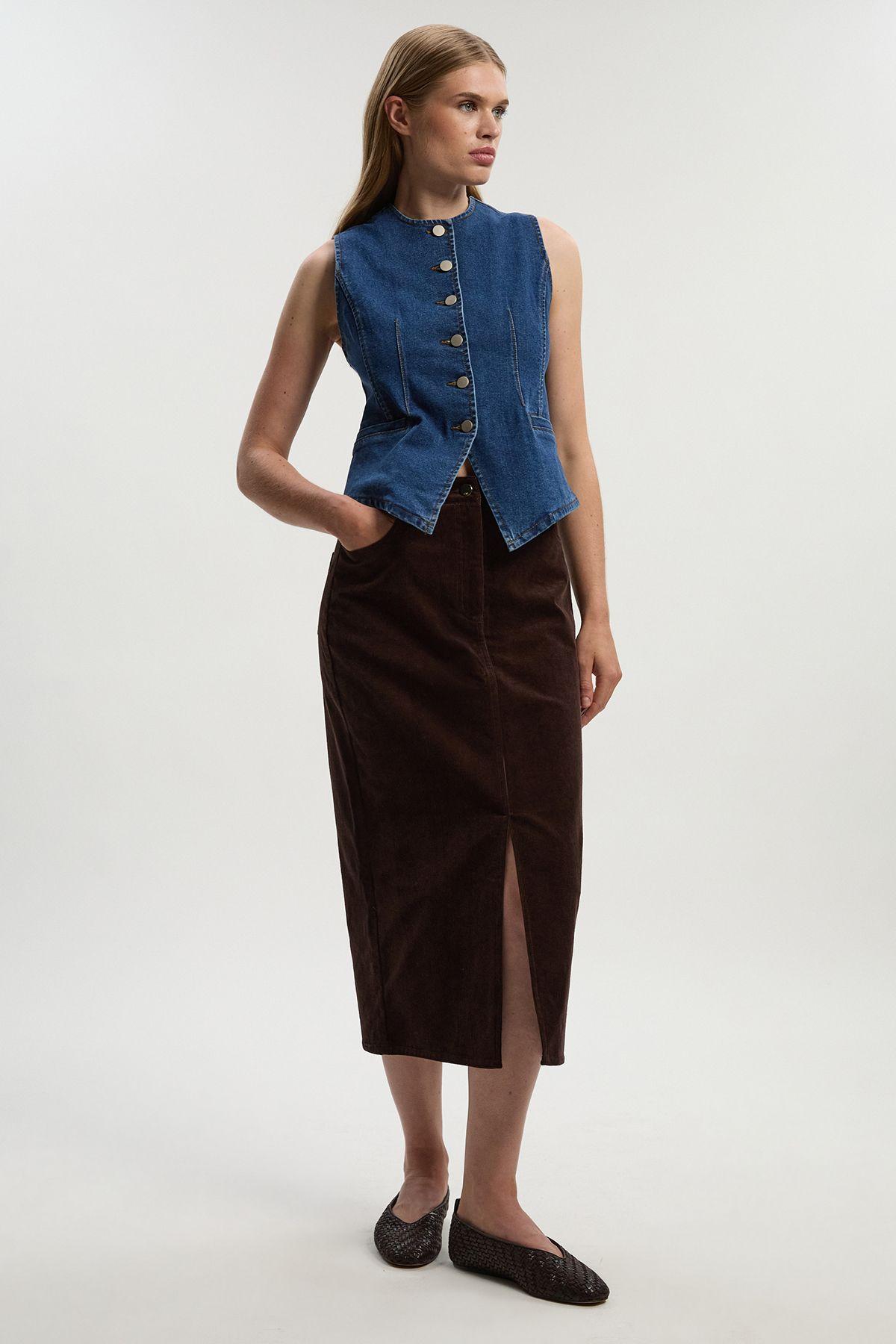 Petite Stretch Cord Midi Pencil Skirt by KARENMILLEN
