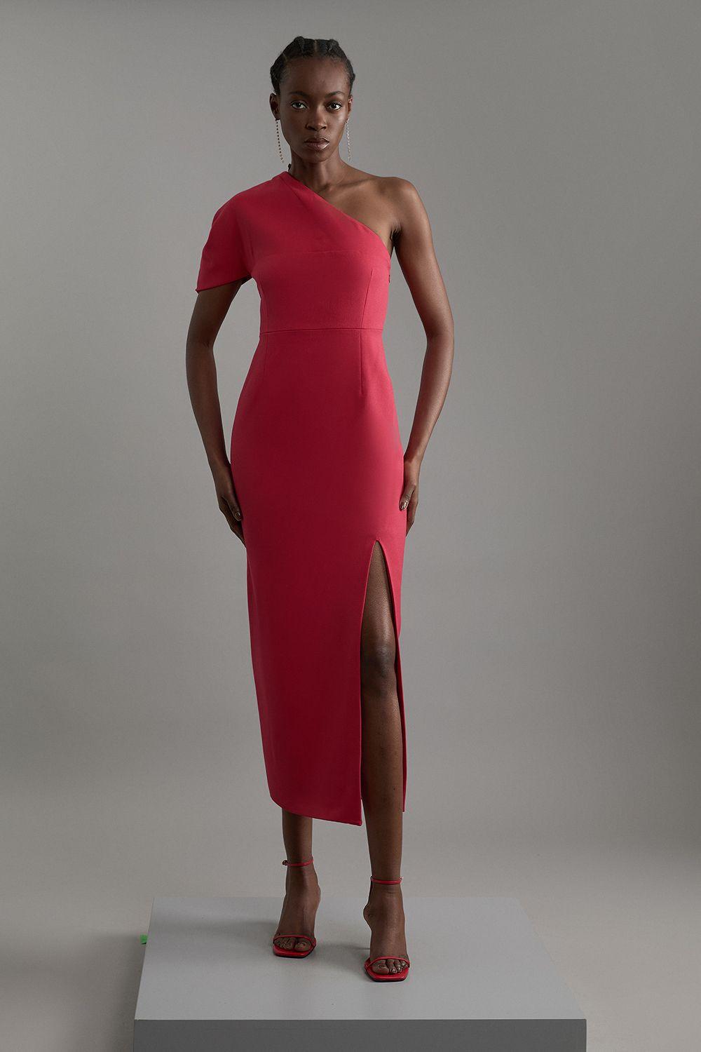Petite Structured Crepe Asymmetric Cape Detail Tailored Midi Dress by KARENMILLEN