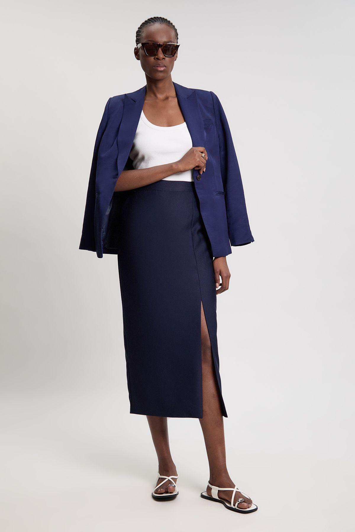 Petite Tailored Satin Midi Pencil Skirt by KARENMILLEN