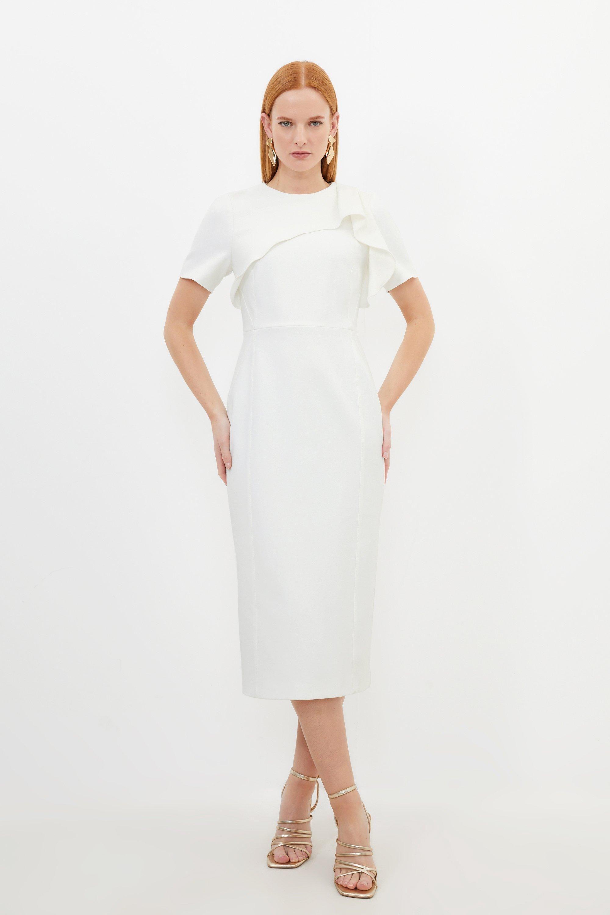 Petite Tailored Structured Crepe Ruffle Pencil Midi Dress by KARENMILLEN