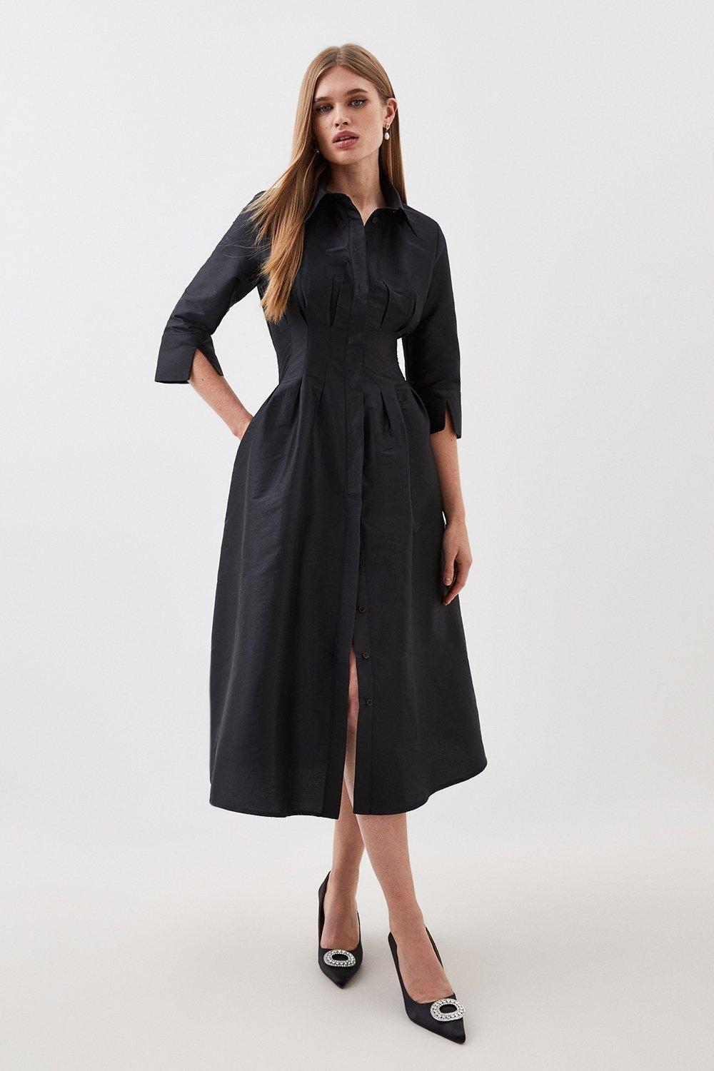 Petite Tailored Taffeta Darted Waist Midi Dress by KARENMILLEN Petite Tailored Taffeta Darted Waist Midi Dress by KARENMILLEN