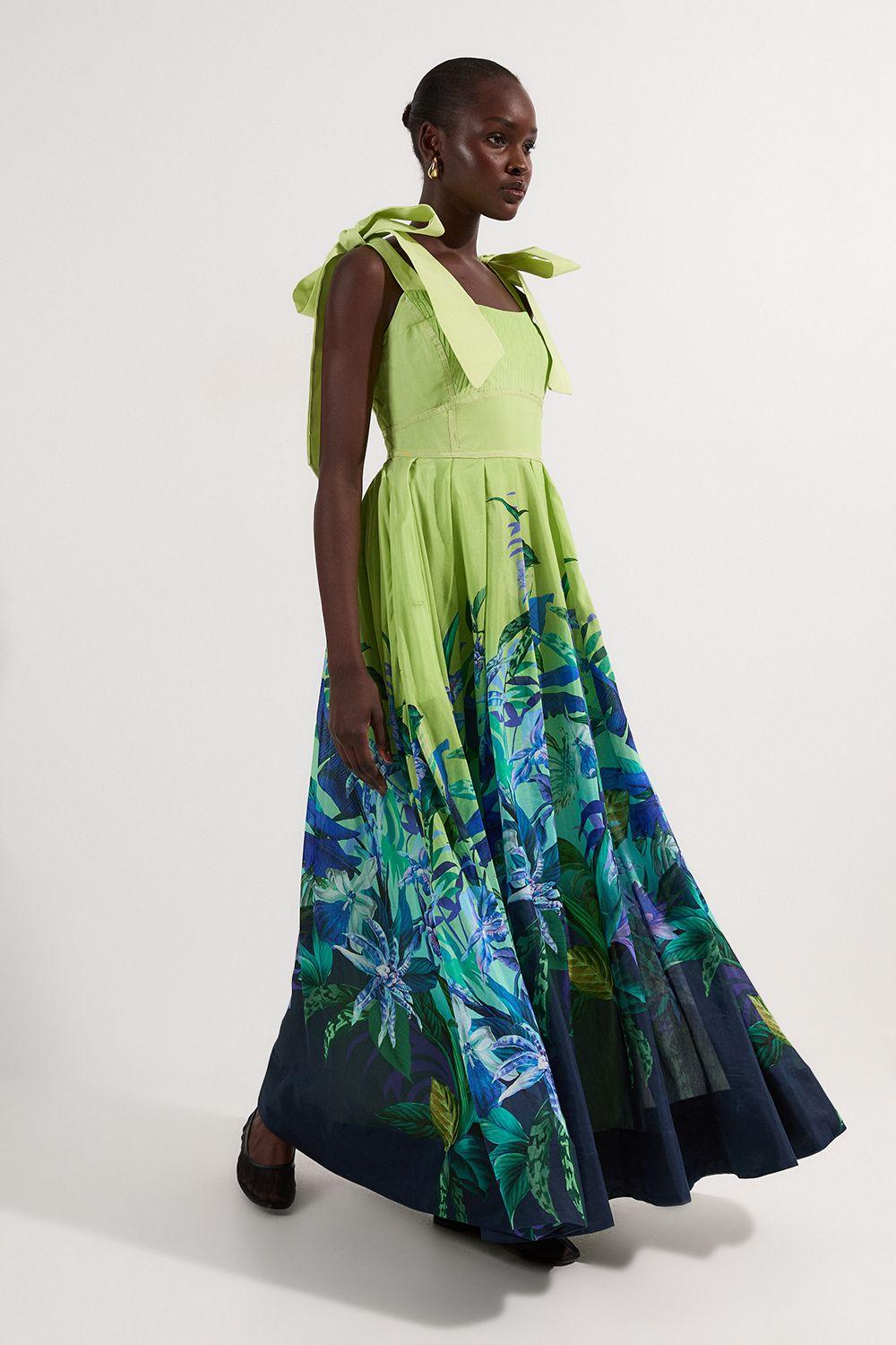 Petite Tropical Floral Silk Cotton Woven Strappy Woven Maxi Dress by KARENMILLEN