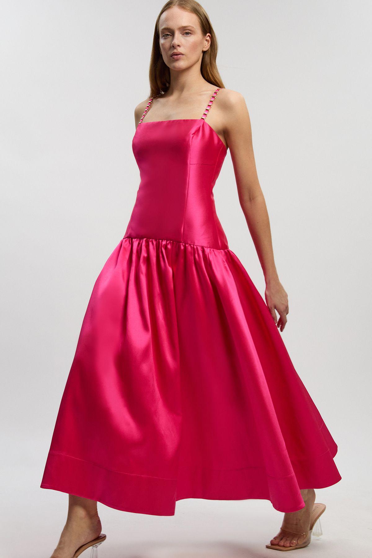 Petite Twill Contrast Strappy Woven Maxi Dress by KARENMILLEN