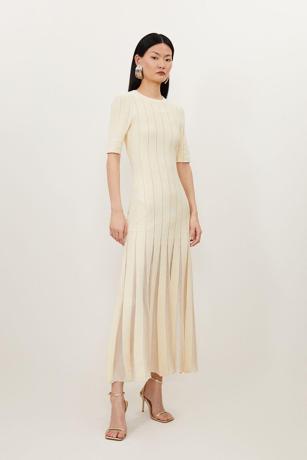 Petite Viscose Blend Filament Full Skirt Knit Midi Dress by KARENMILLEN