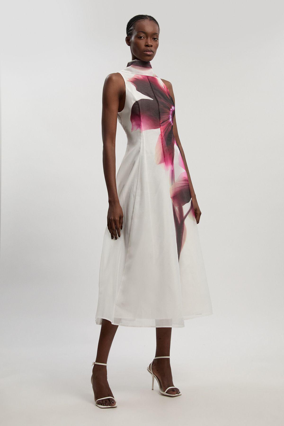 Photographic floral organza scarf detail woven maxi dress by KARENMILLEN