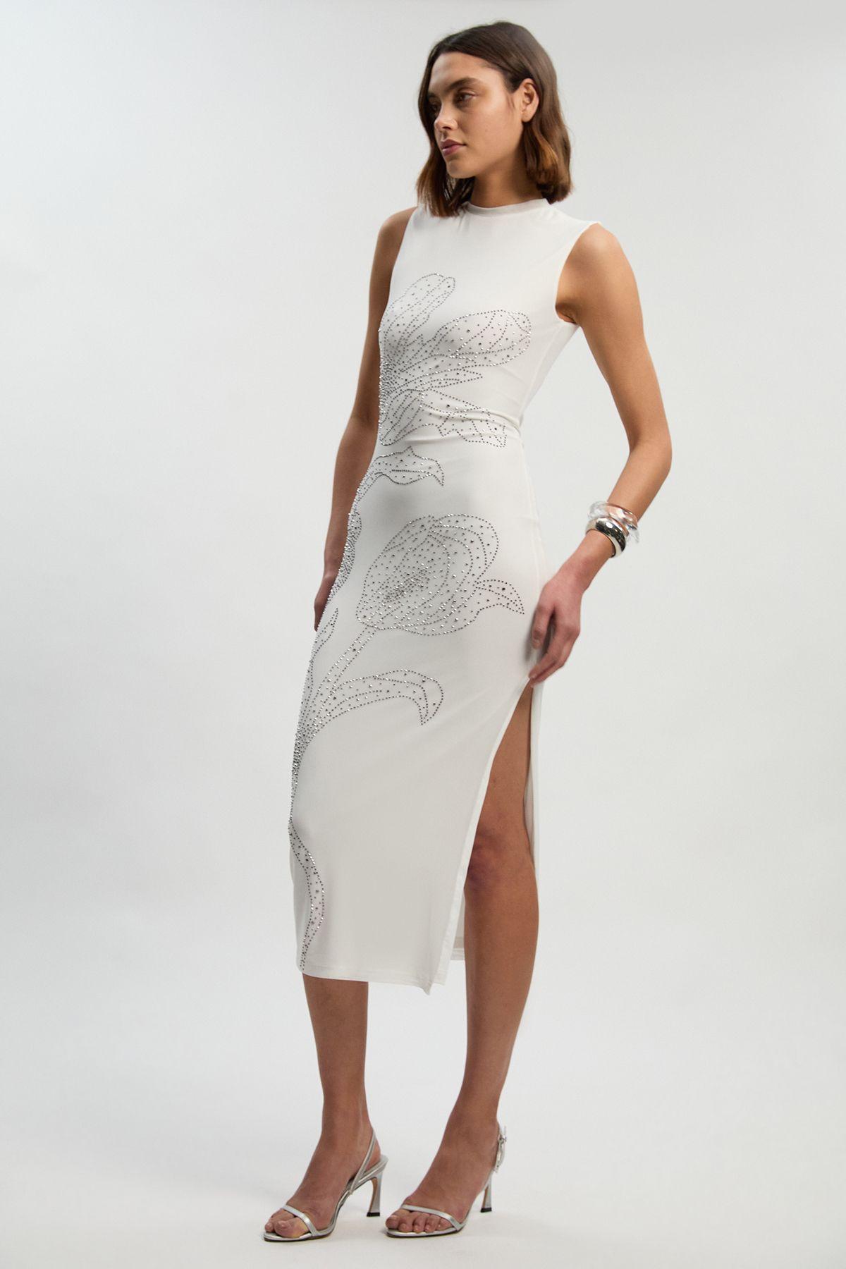Placed Embellished Floral Mesh Jersey Midi Dress by KARENMILLEN