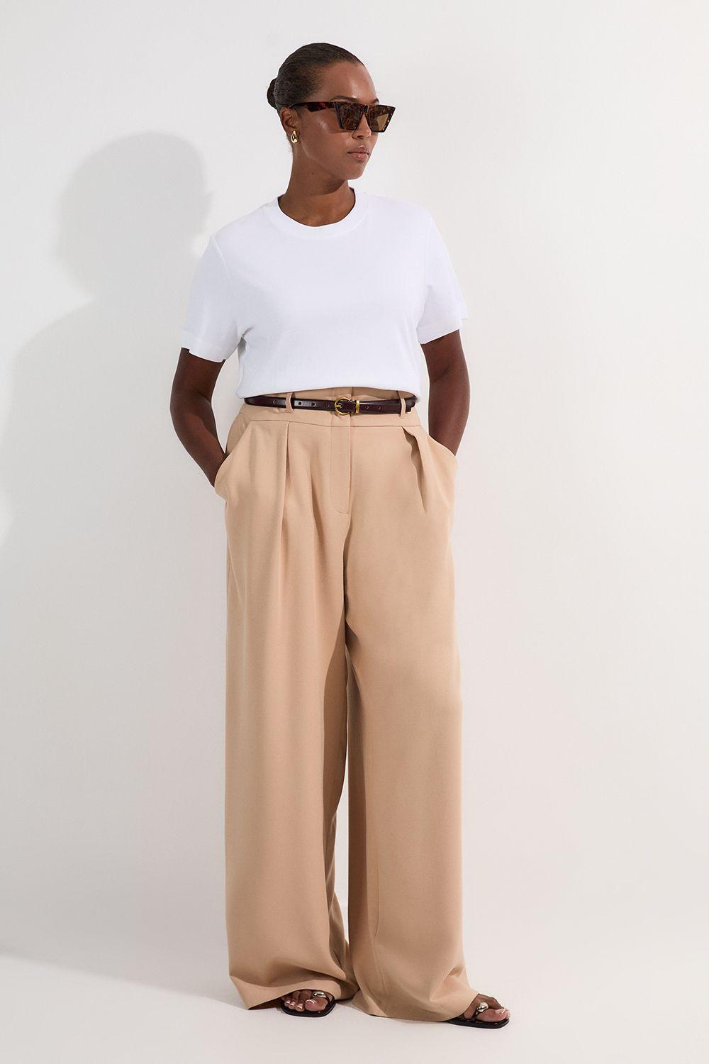 Plus Size Compact Stretch Essential Tailored High Waist Wide Leg Trouser by KARENMILLEN