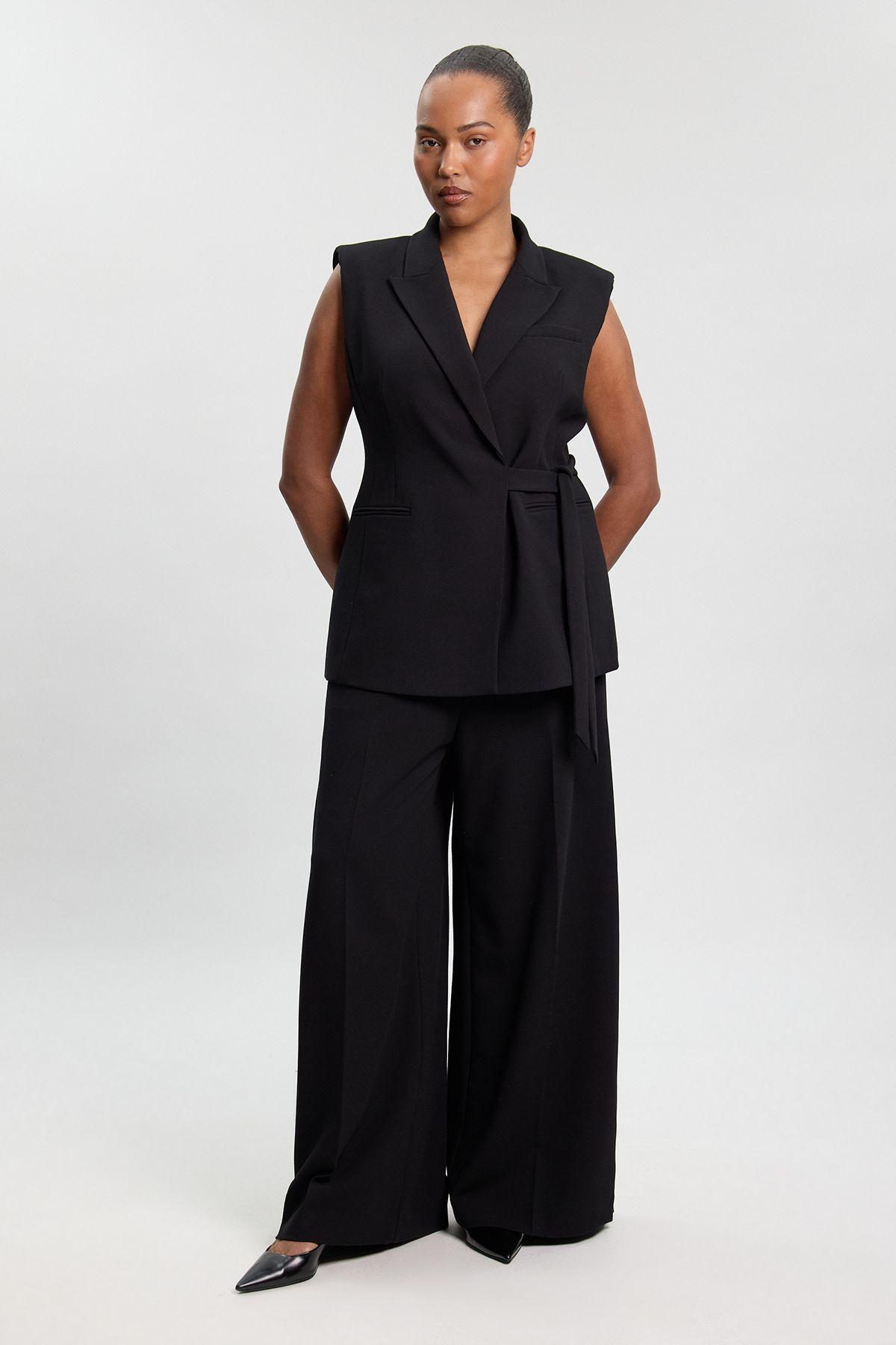 Plus Size Compact Stretch Tailored Wide Leg Trouser by KARENMILLEN