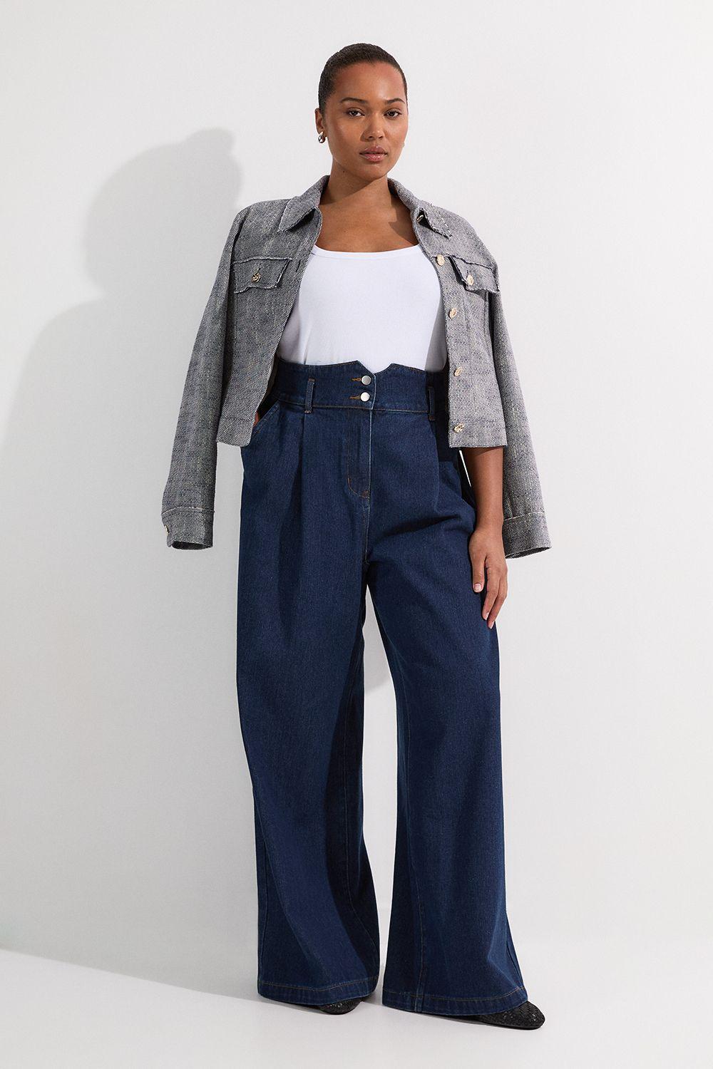 Plus Size Denim Wide Leg Trousers by KARENMILLEN