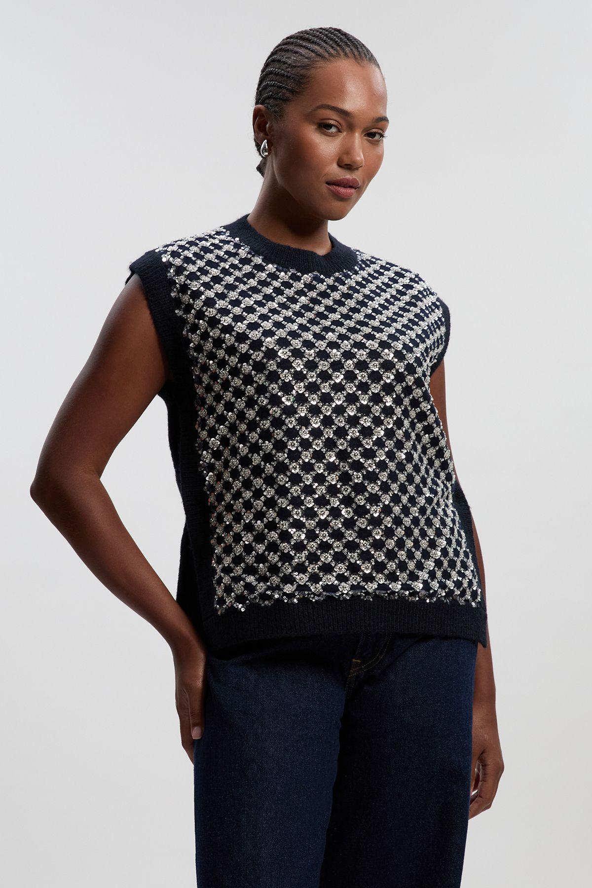 Plus Size Embellished Cosy Knit Tank Top by KARENMILLEN