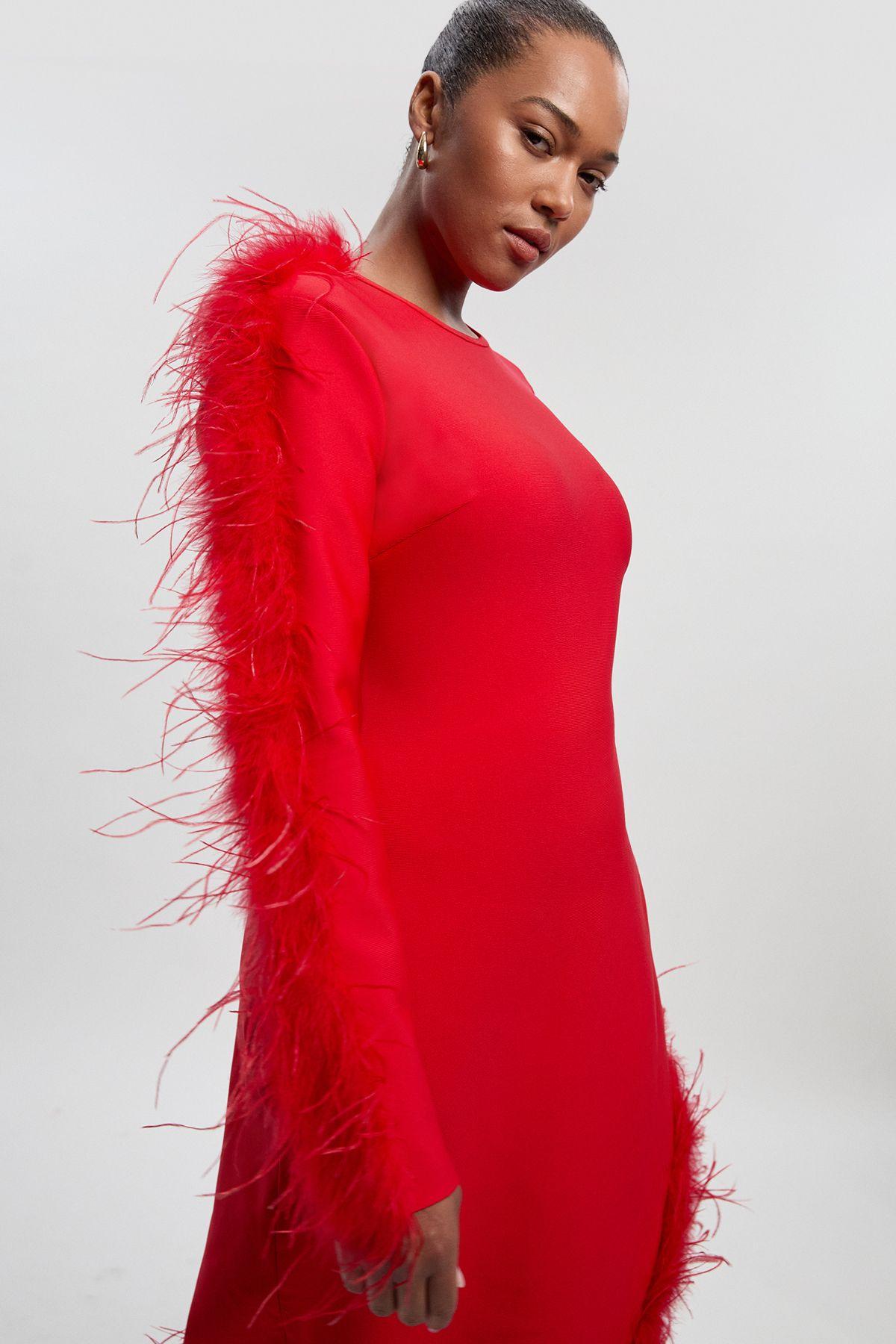 Plus Size Figure Form Bandage Knit Split Feather Hem Maxi Dress by KARENMILLEN