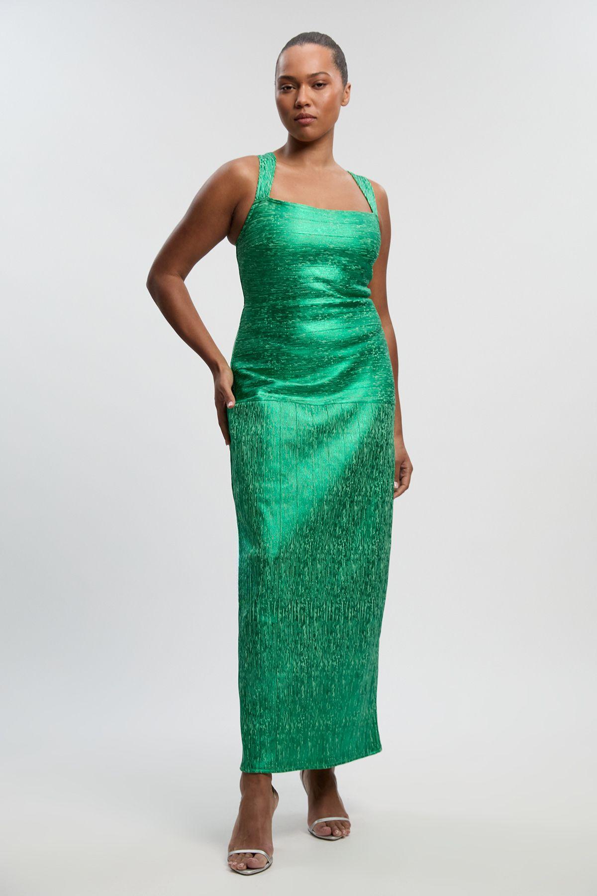 Plus Size Foil Metallic Figure Form Bandage Strappy Knit Maxi Dress by KARENMILLEN