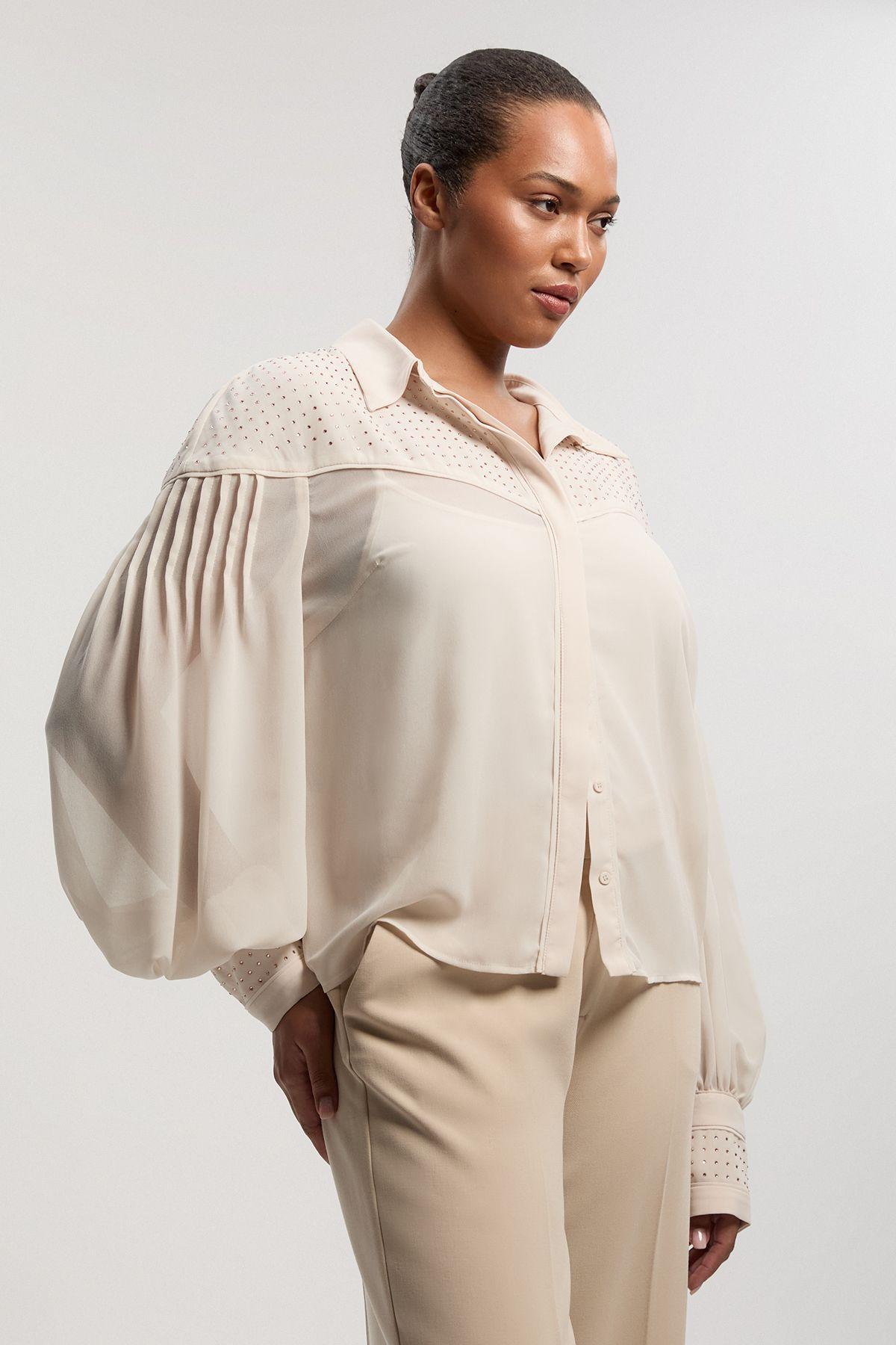 Plus Size Hotfix Studded Long Sleeve Woven Shirt by KARENMILLEN