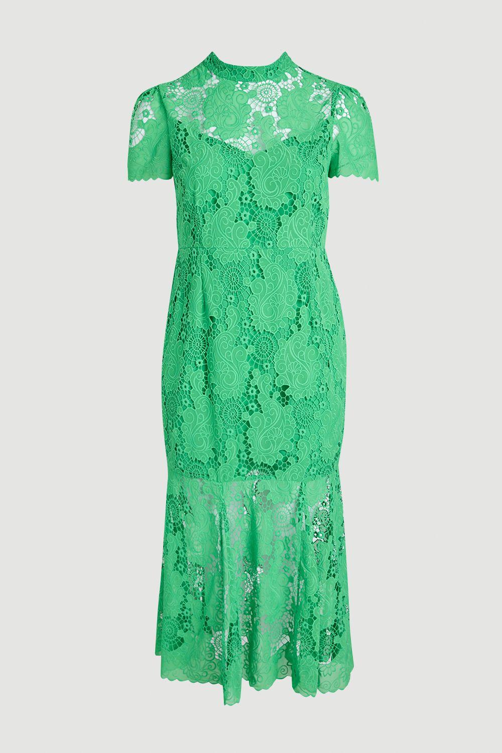 Plus Size Lace High Neck Woven Midi Dress by KARENMILLEN