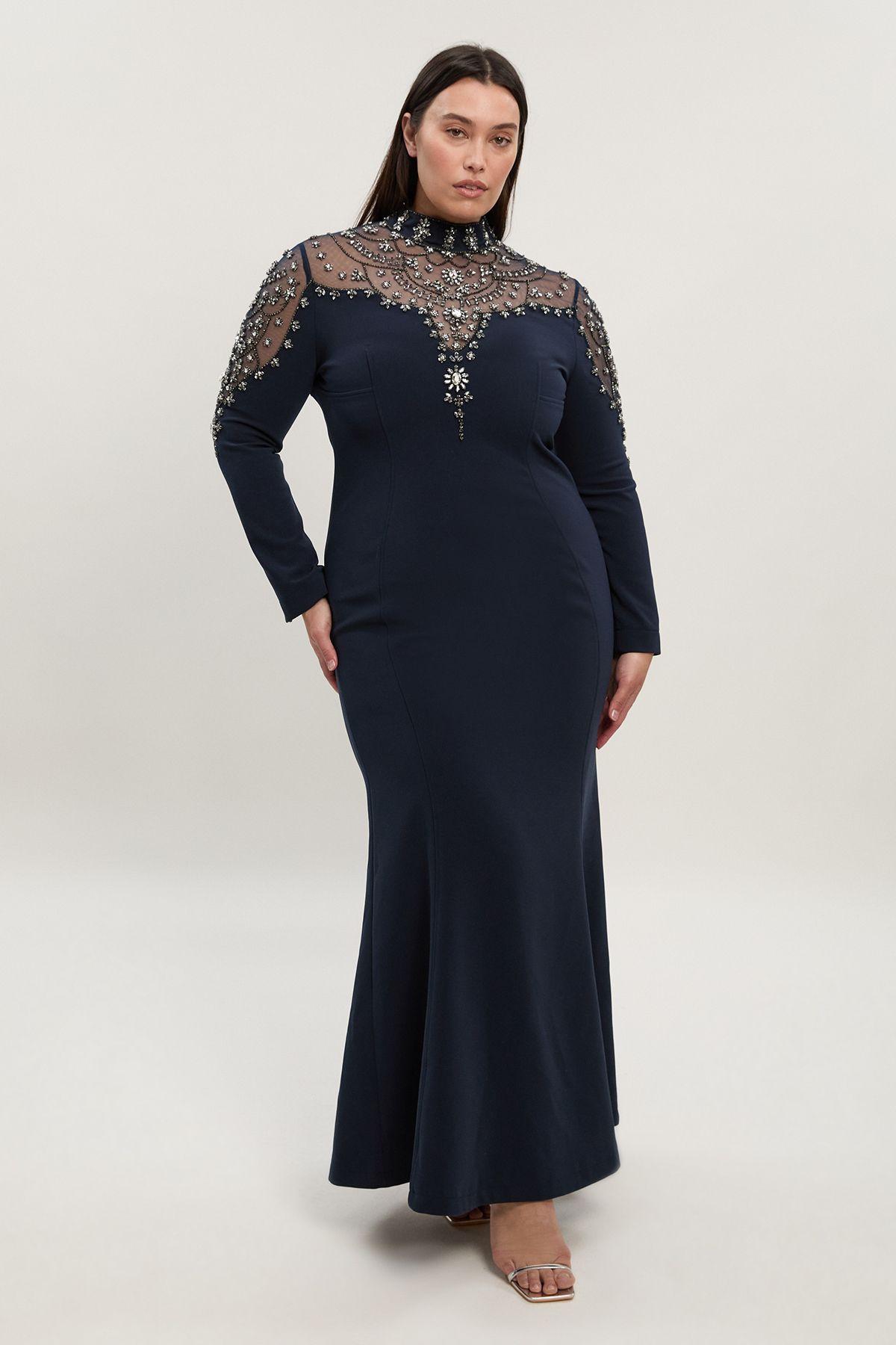 Plus Size Premium Crystal Embellished Woven Maxi Dress by KARENMILLEN