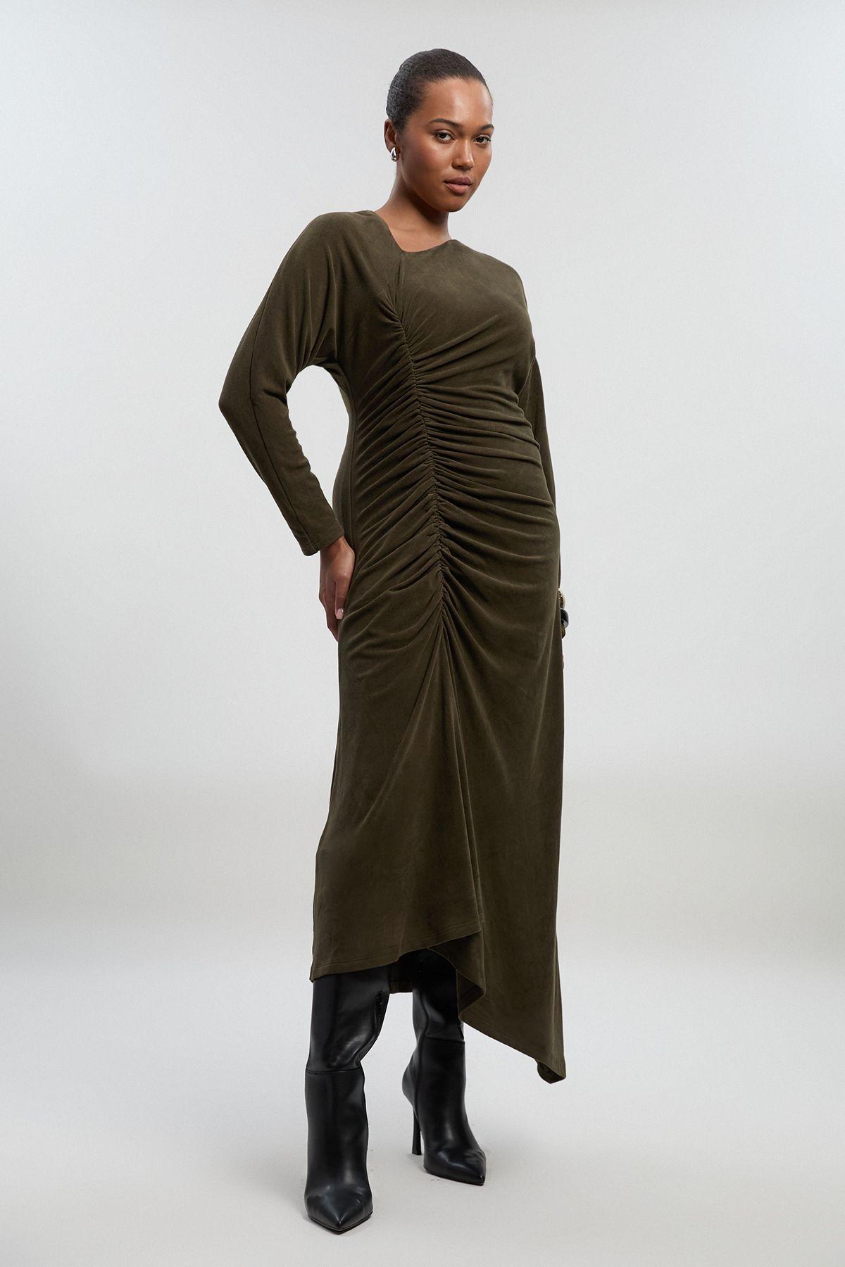 Plus Size Ruched Detail Brushed Textured Jersey Midi Dress by KARENMILLEN