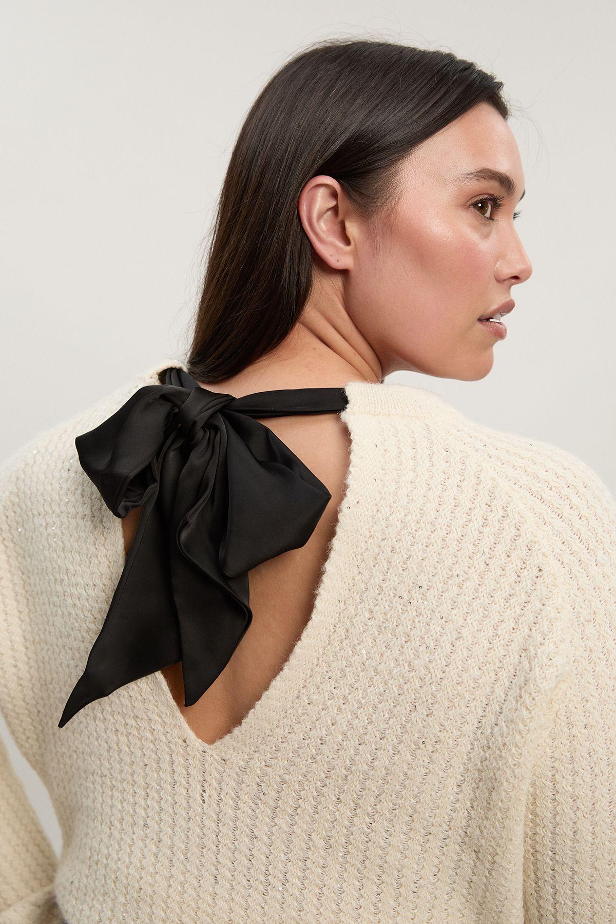 Plus Size Sequin Knit Tie Bow Jumper by KARENMILLEN