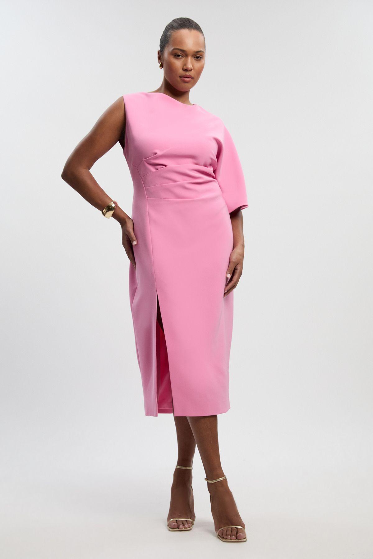 Plus Size Soft Tailored One Shoulder Pencil Midi Dress by KARENMILLEN