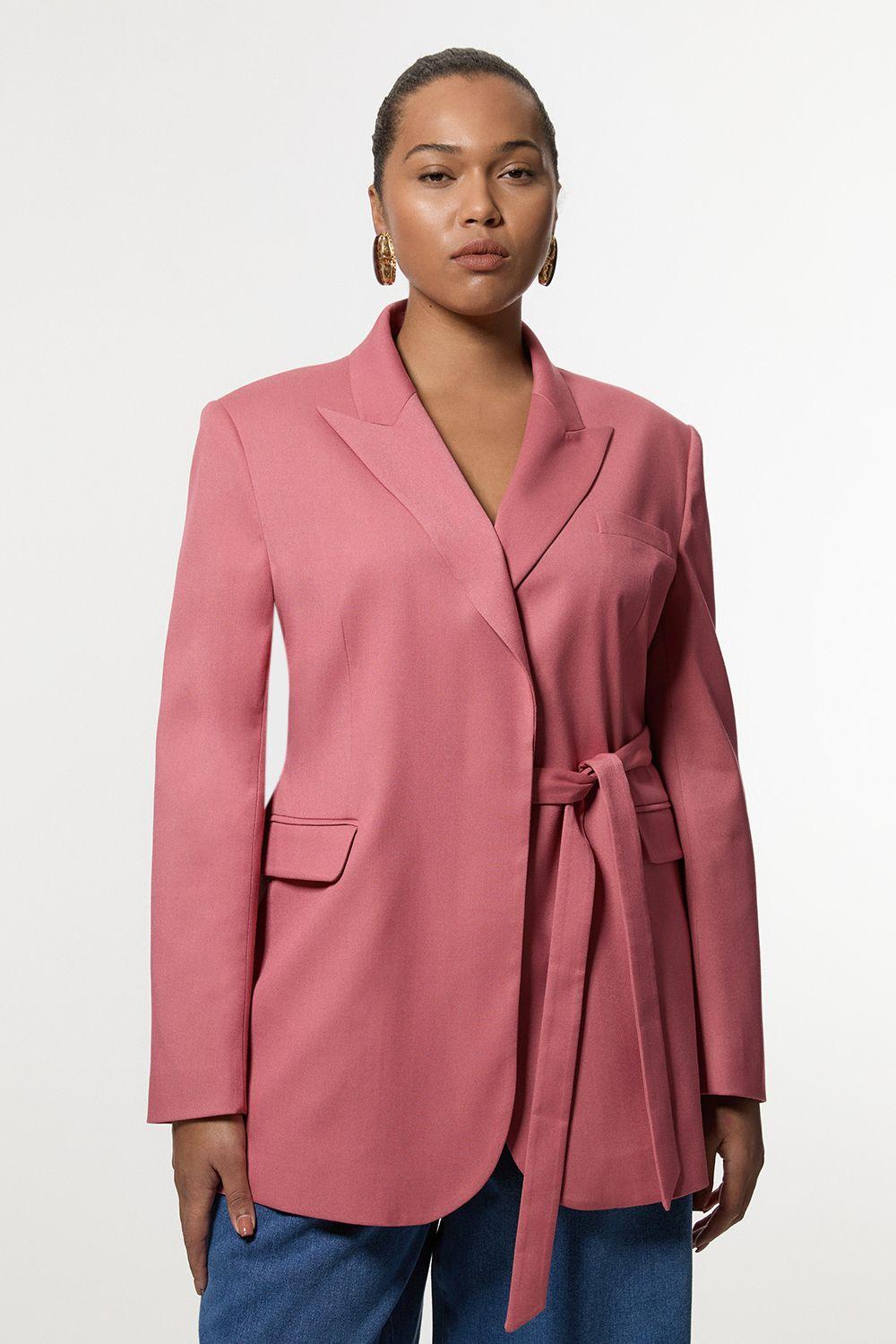 Plus Size Soft Tie Back Detail Tailored Single Breasted Blazer by KARENMILLEN